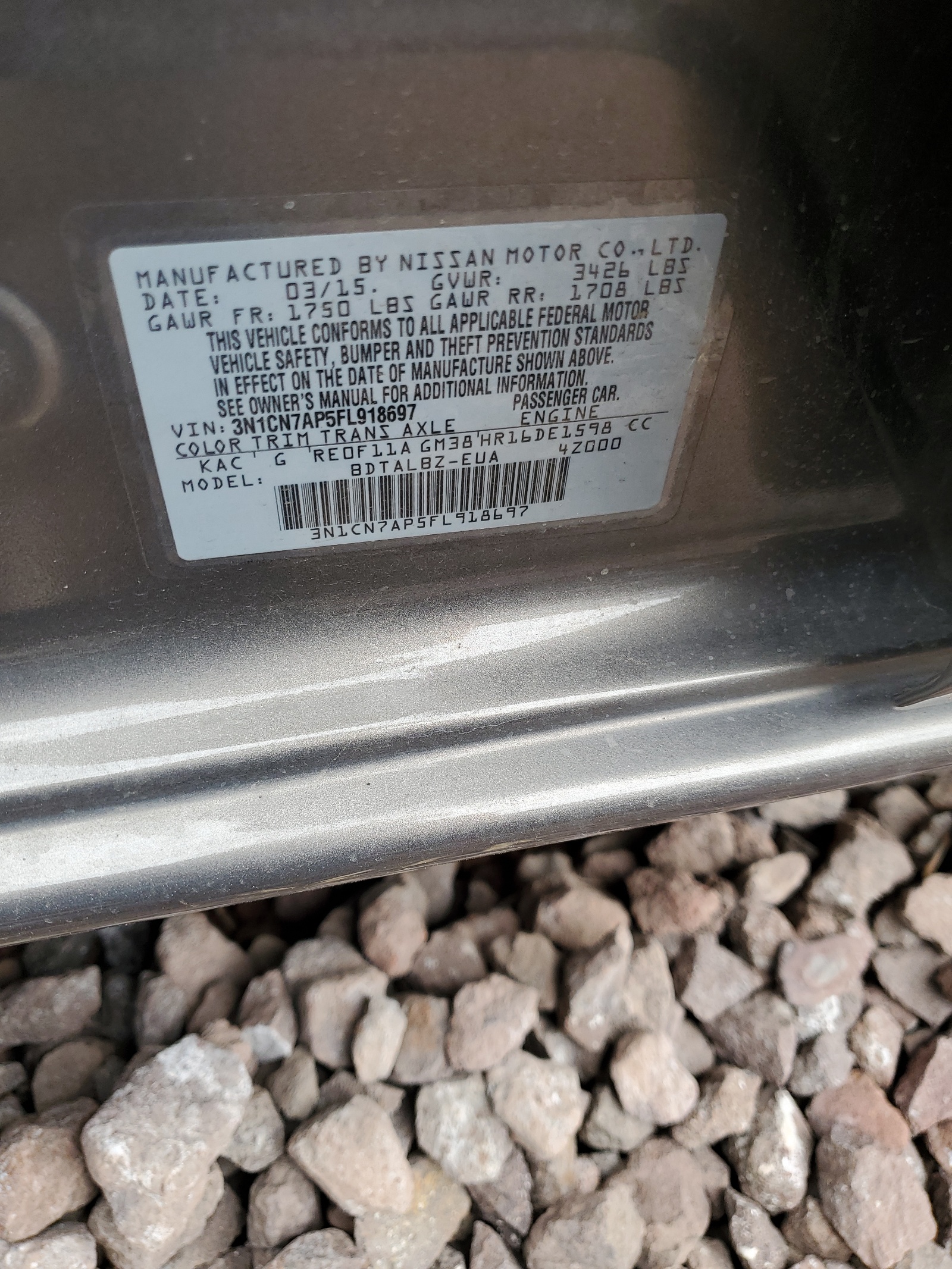 3N1CN7AP5FL918697 2015 Nissan Versa S