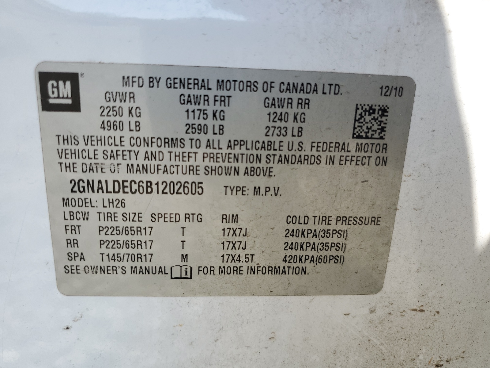 2GNALDEC6B1202605 2011 Chevrolet Equinox Lt