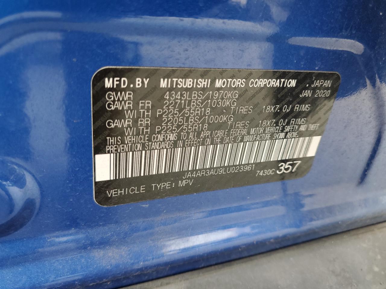 2020 Mitsubishi Outlander Sport Es VIN: JA4AR3AU9LU023961 Lot: 58891944