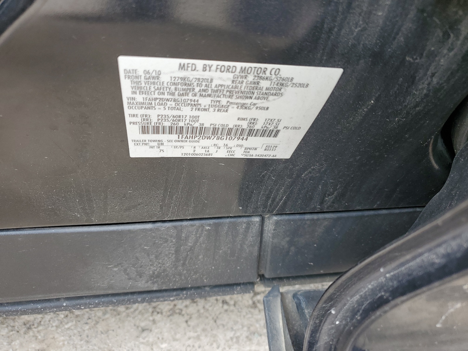 1FAHP2DW7BG107944 2011 Ford Taurus Se