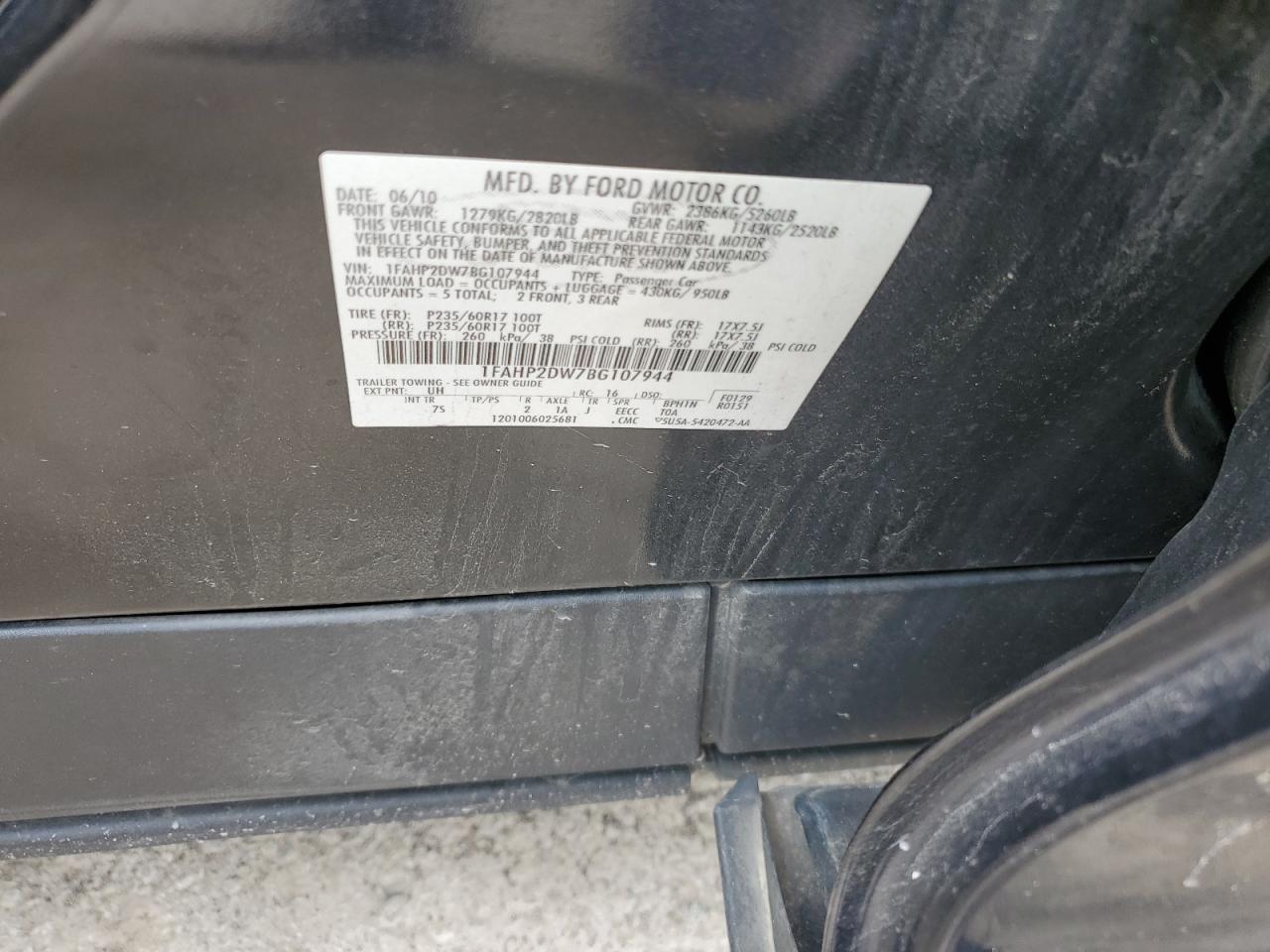 2011 Ford Taurus Se VIN: 1FAHP2DW7BG107944 Lot: 57498244