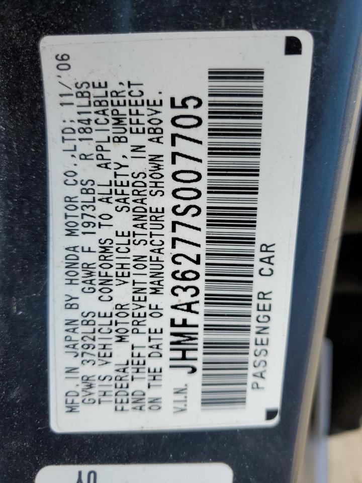 2007 Honda Civic Hybrid VIN: JHMFA36277S007705 Lot: 58758504