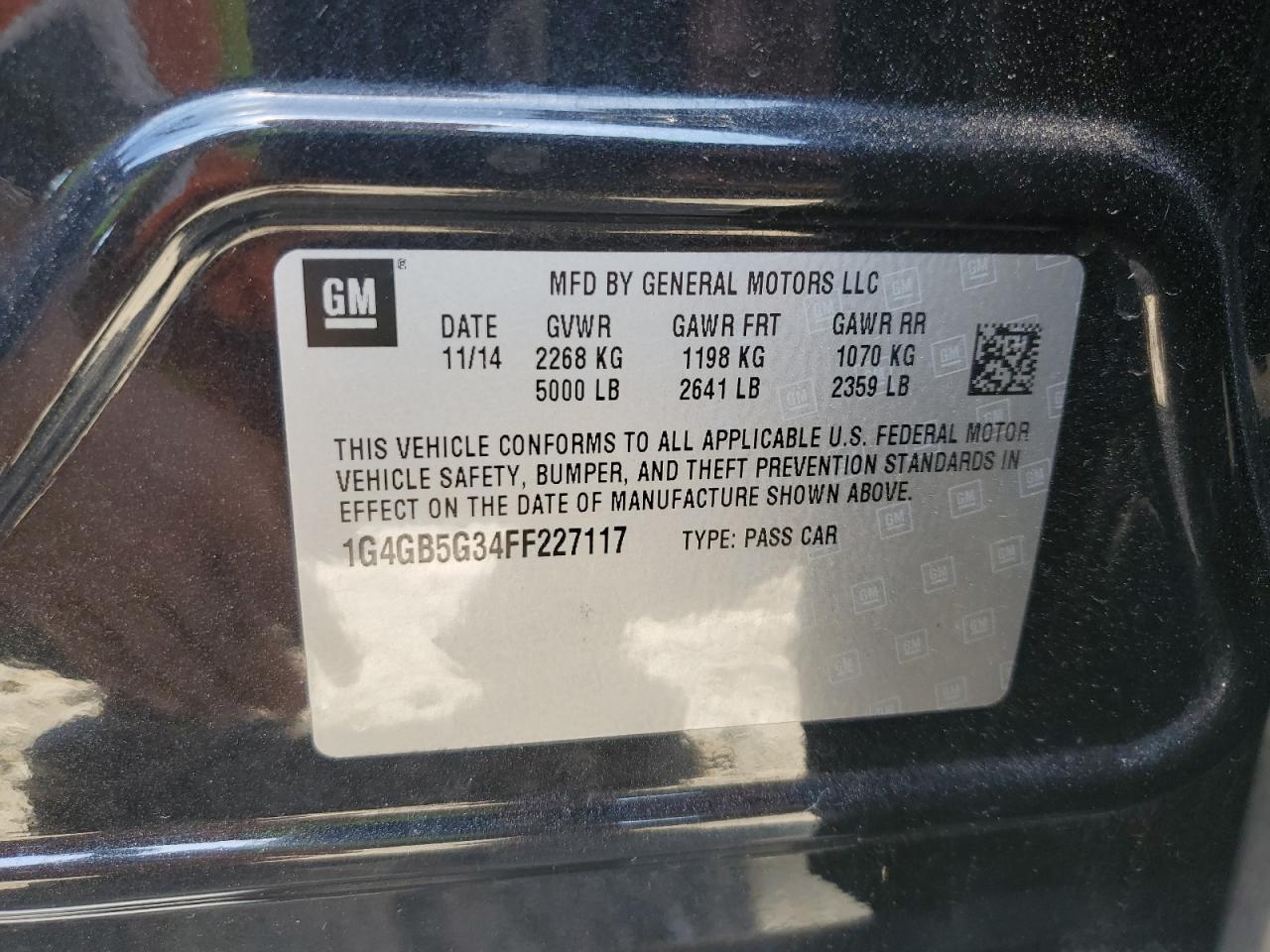 2015 Buick Lacrosse VIN: 1G4GB5G34FF227117 Lot: 57767394