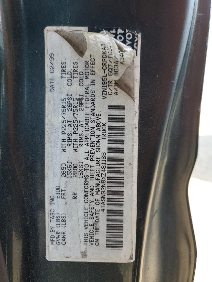 1999 Toyota Tacoma Xtracab Prerunner VIN: 4TASN92N8XZ481186 Lot: 59682764