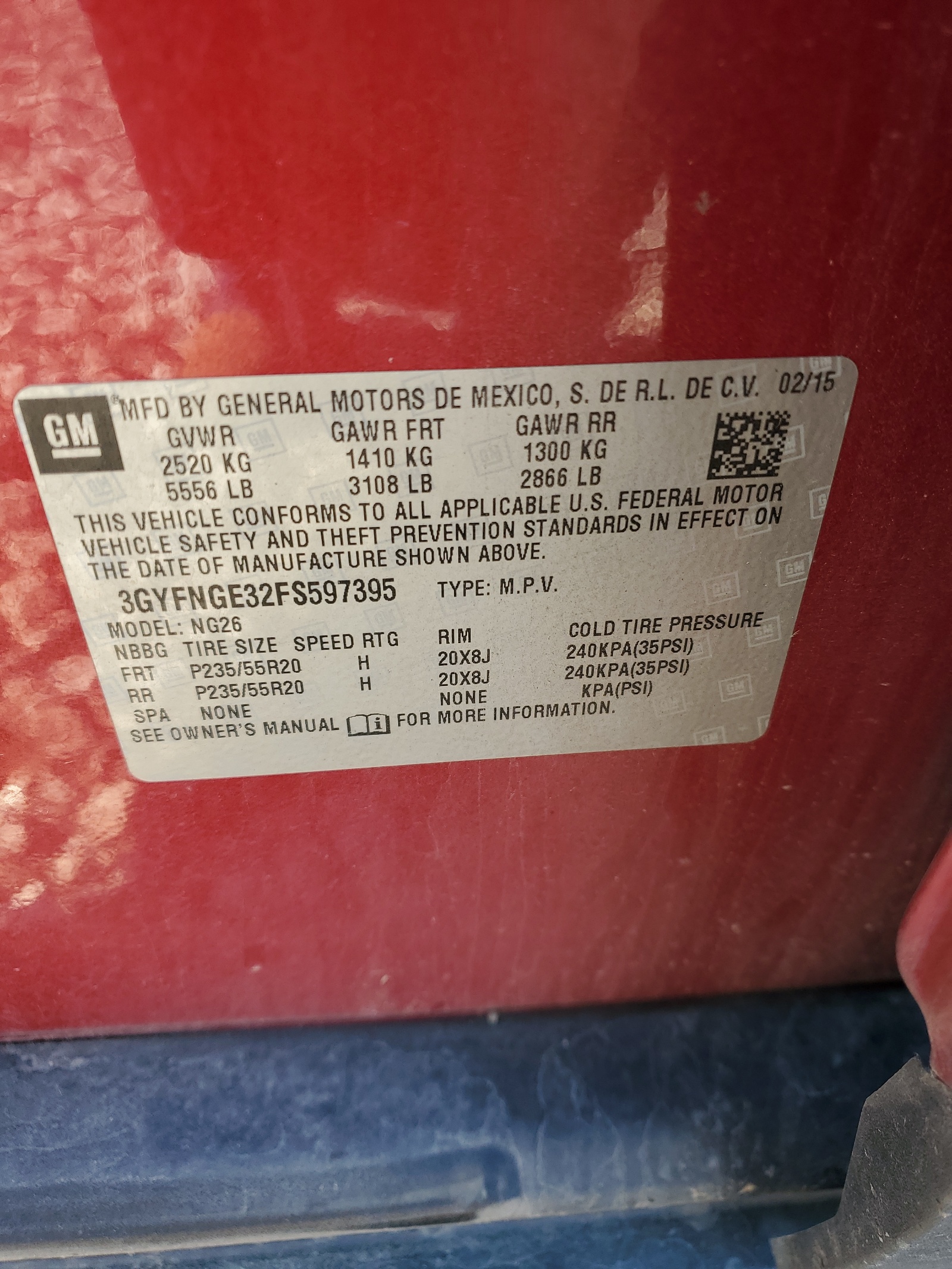 3GYFNGE32FS597395 2015 Cadillac Srx Premium Collection