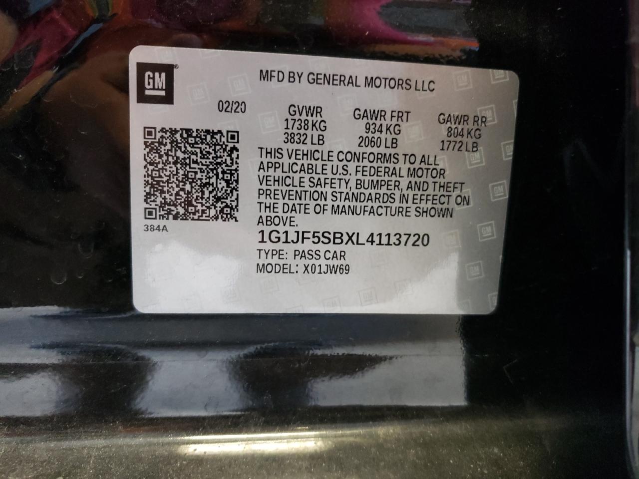 2020 Chevrolet Sonic Premier VIN: 1G1JF5SBXL4113720 Lot: 60488924