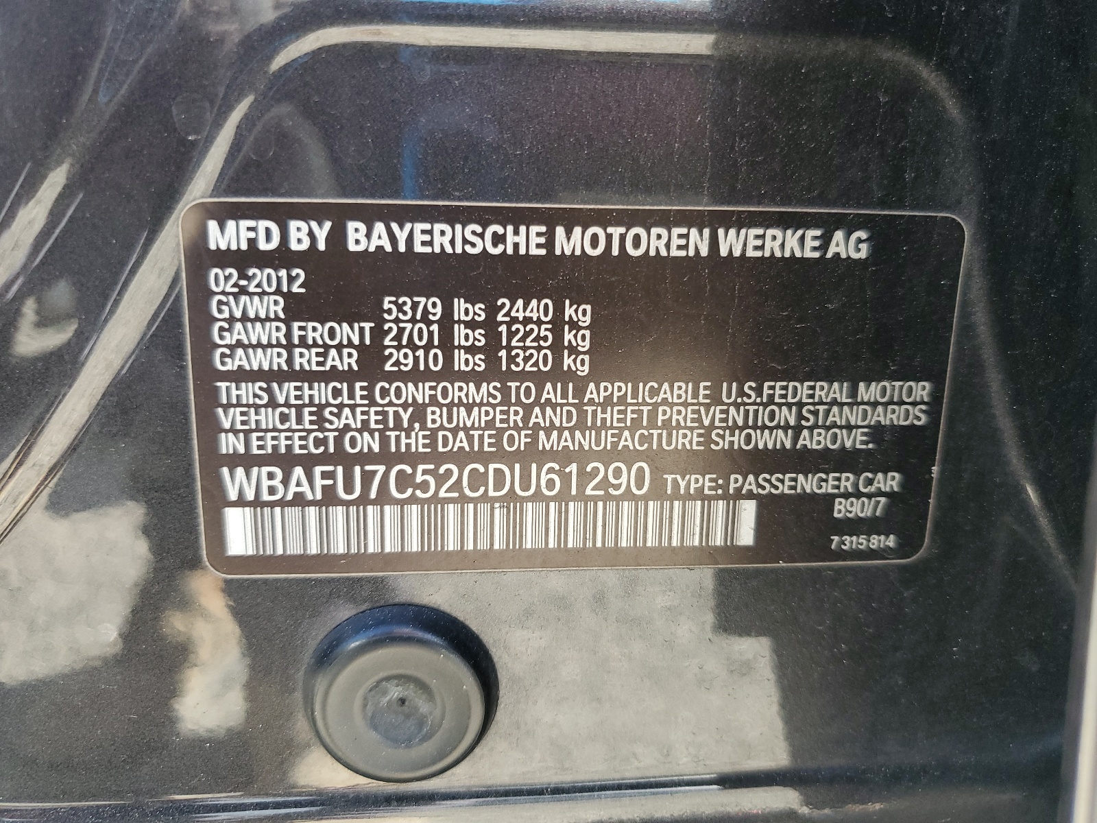 WBAFU7C52CDU61290 2012 BMW 535 Xi