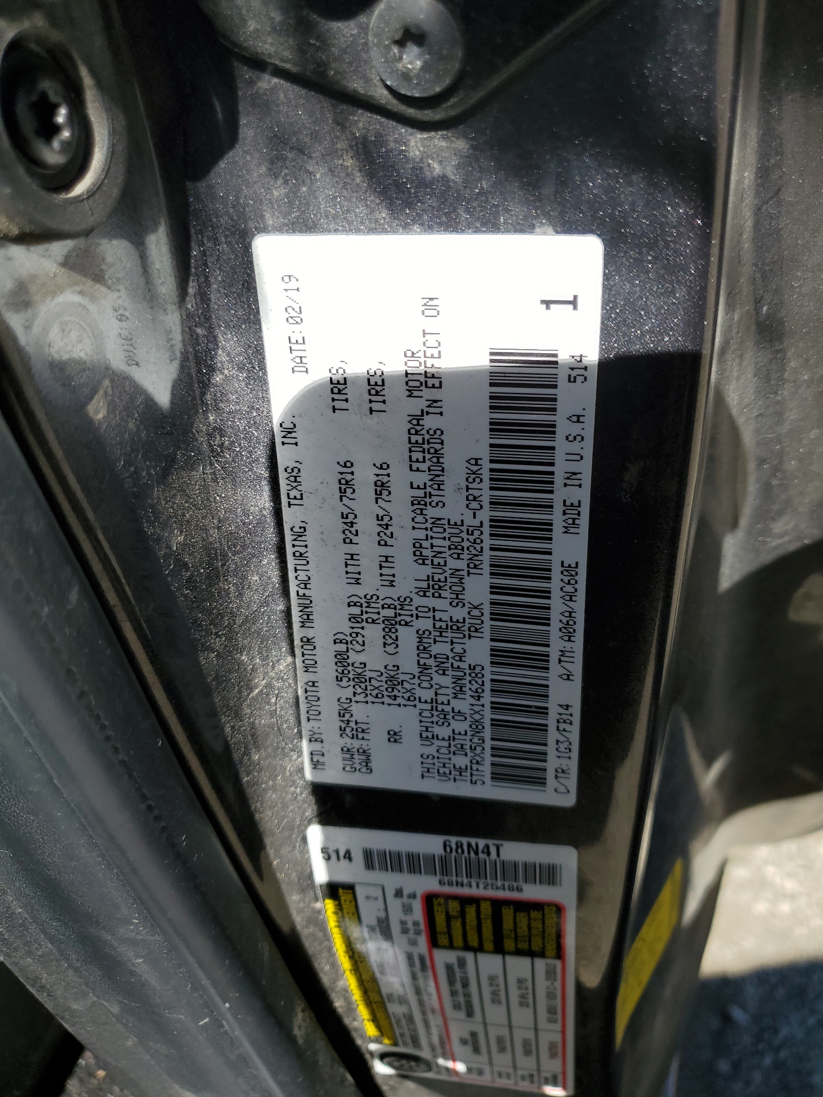 5TFRX5GN8KX146285 2019 Toyota Tacoma Access Cab