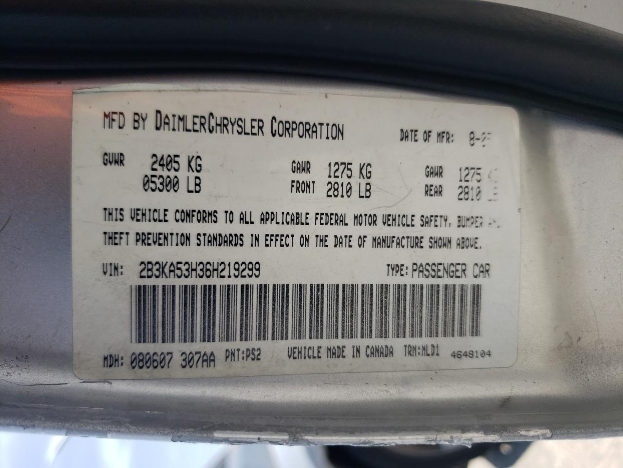 2006 Dodge Charger R/T VIN: 2B3KA53H36H219299 Lot: 58159344