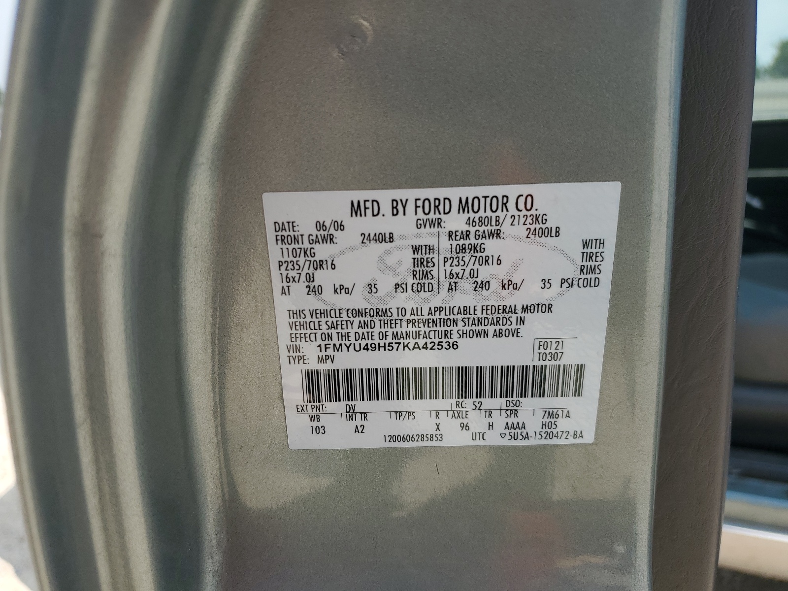 1FMYU49H57KA42536 2007 Ford Escape Hev