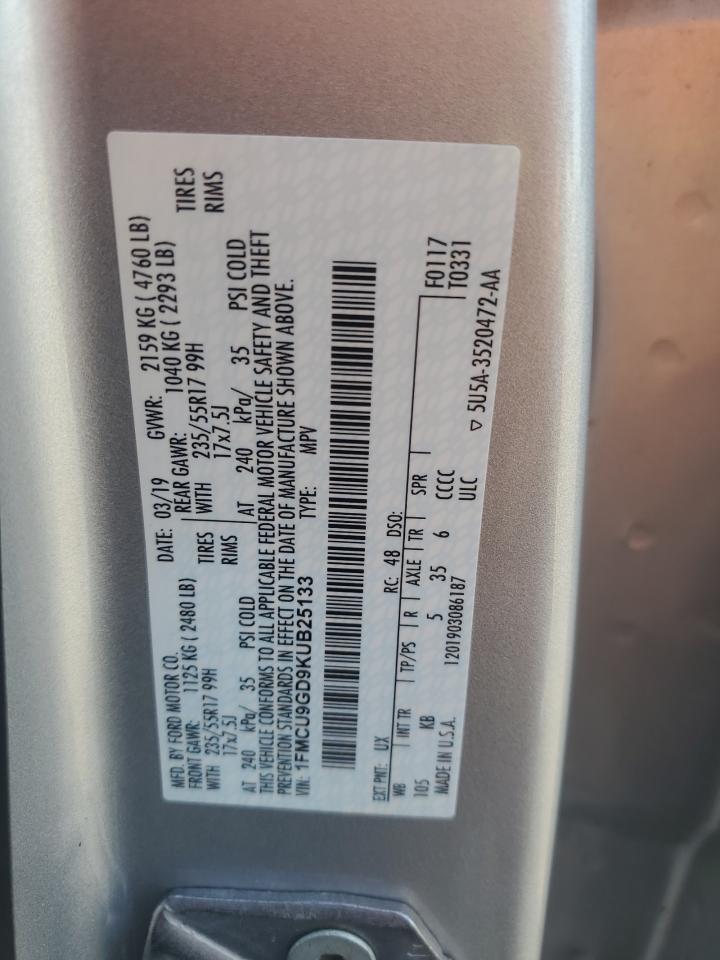 1FMCU9GD9KUB25133 2019 Ford Escape Se