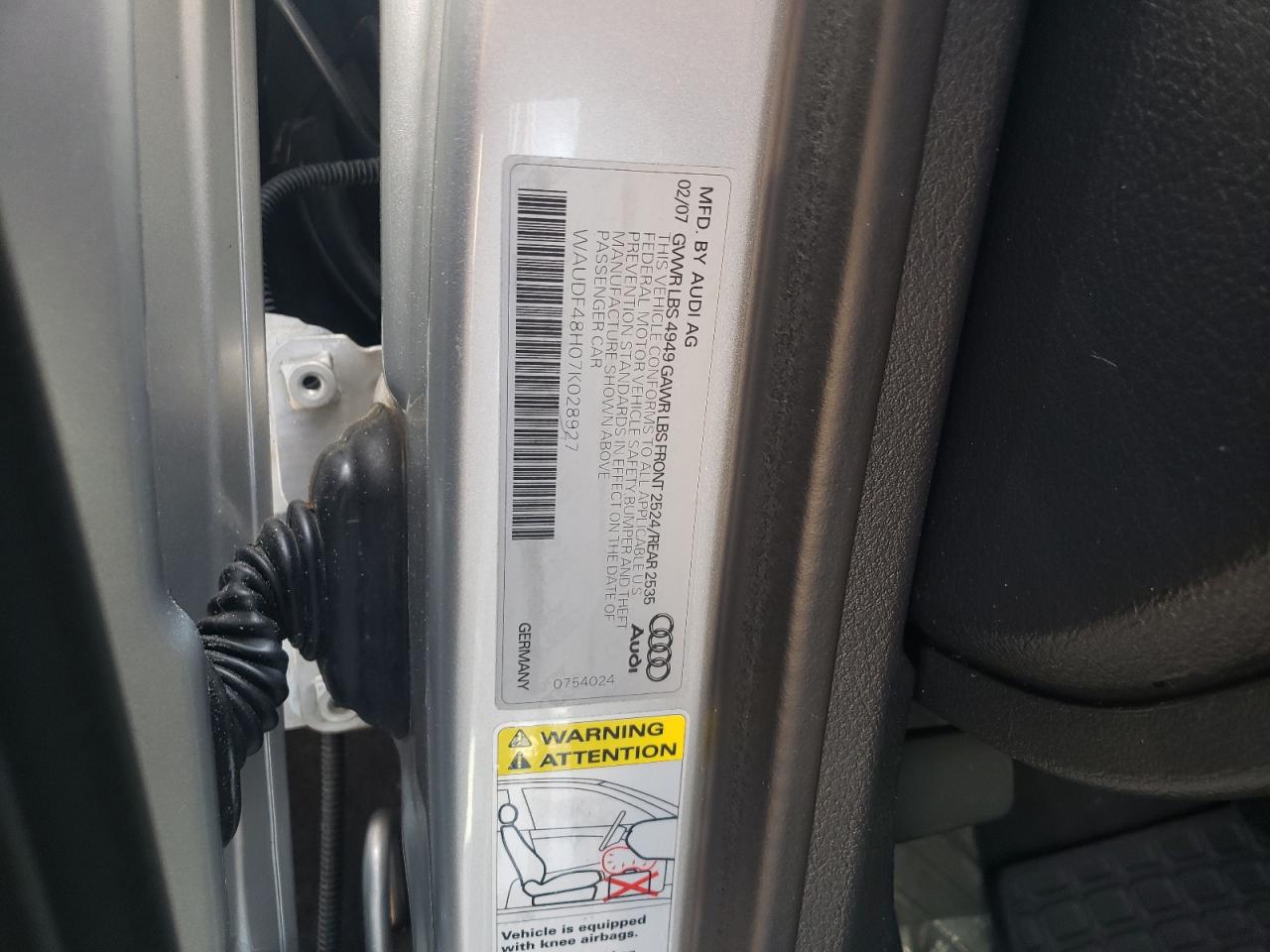 2007 Audi A4 2.0T Cabriolet Quattro VIN: WAUDF48H07K028927 Lot: 86995154