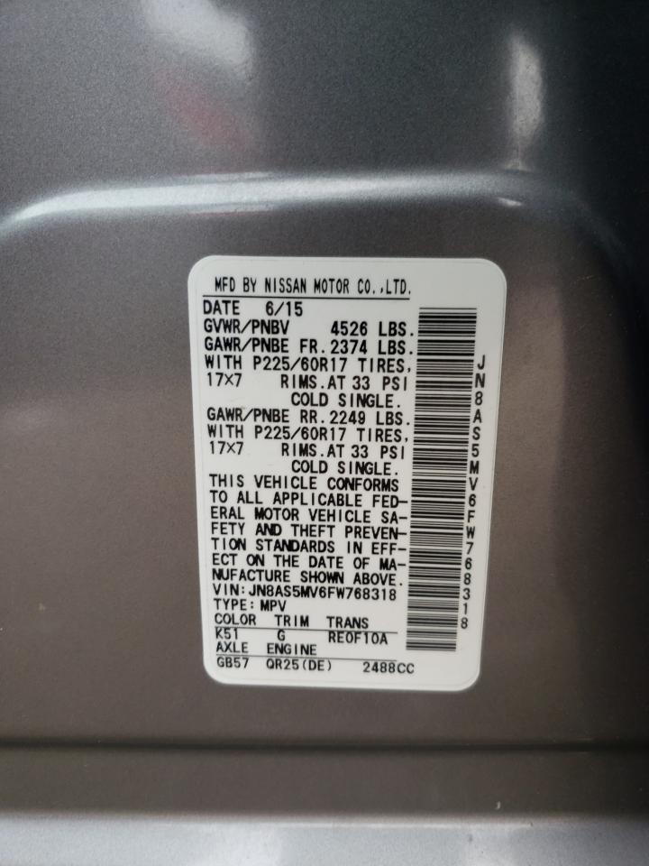 2015 Nissan Rogue Select S VIN: JN8AS5MV6FW768318 Lot: 62928424