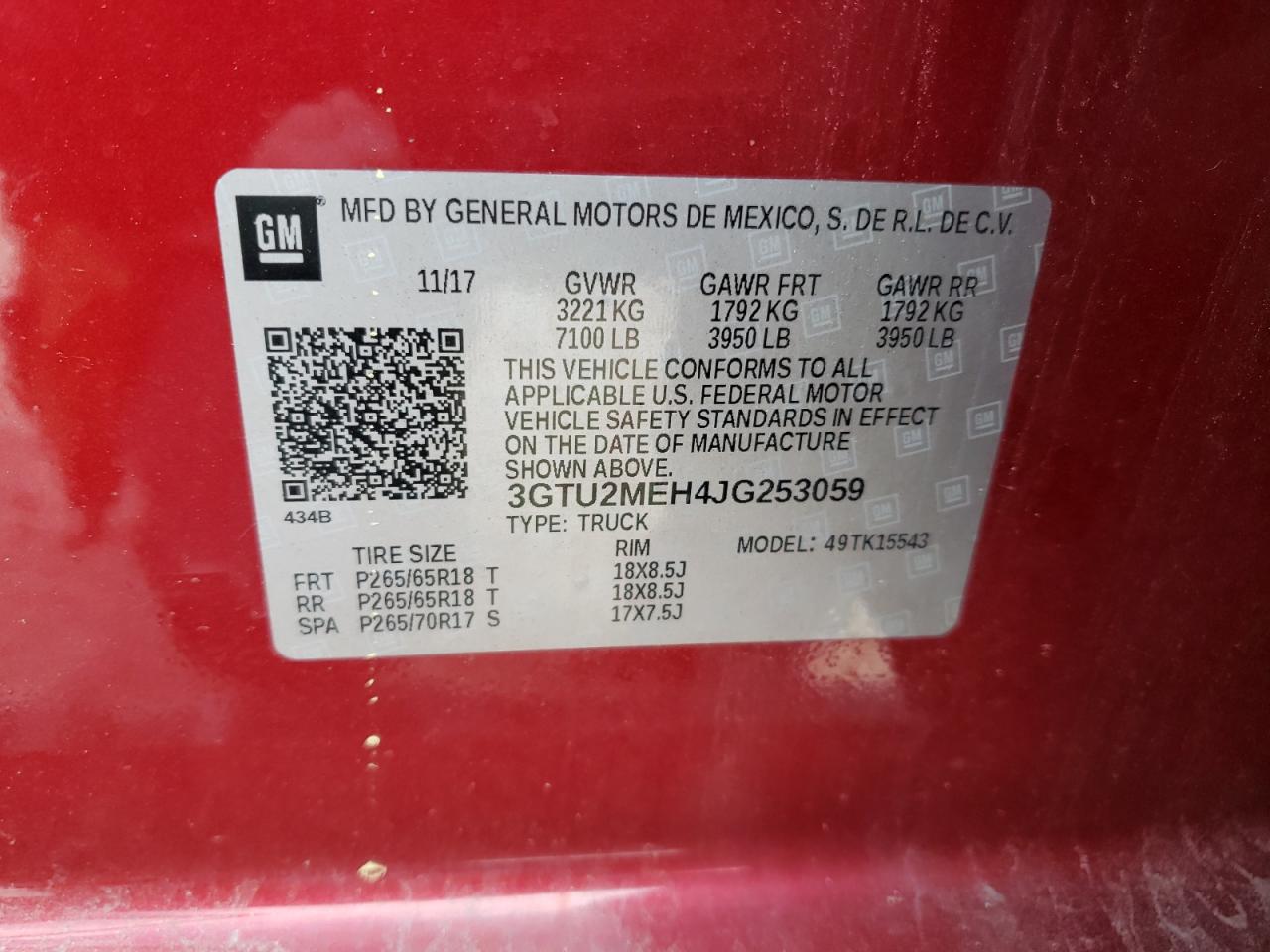 2018 GMC Sierra K1500 Sle VIN: 3GTU2MEH4JG253059 Lot: 58393124