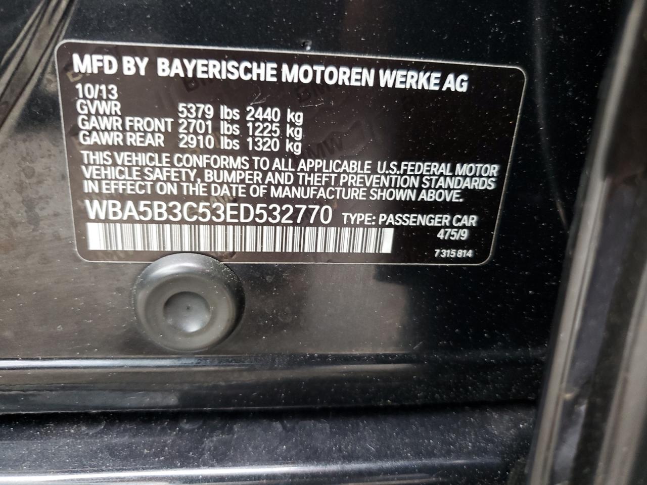 WBA5B3C53ED532770 2014 BMW 535 Xi