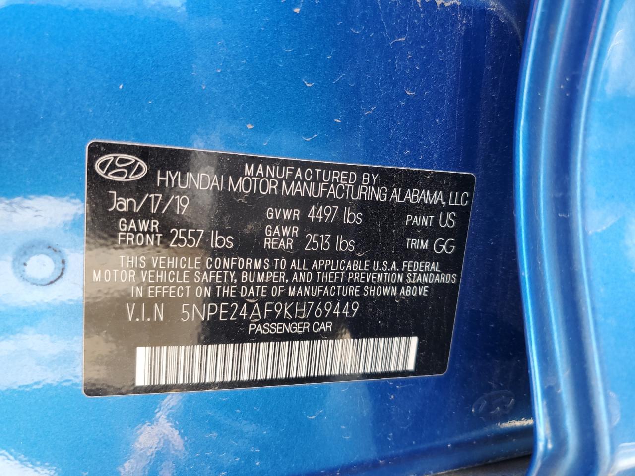 5NPE24AF9KH769449 2019 Hyundai Sonata Se