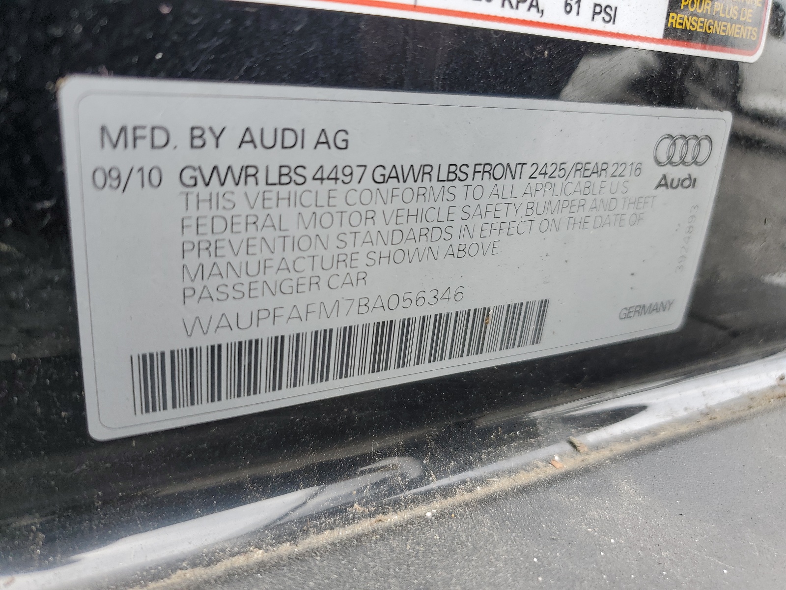 WAUPFAFM7BA056346 2011 Audi A3 Premium Plus