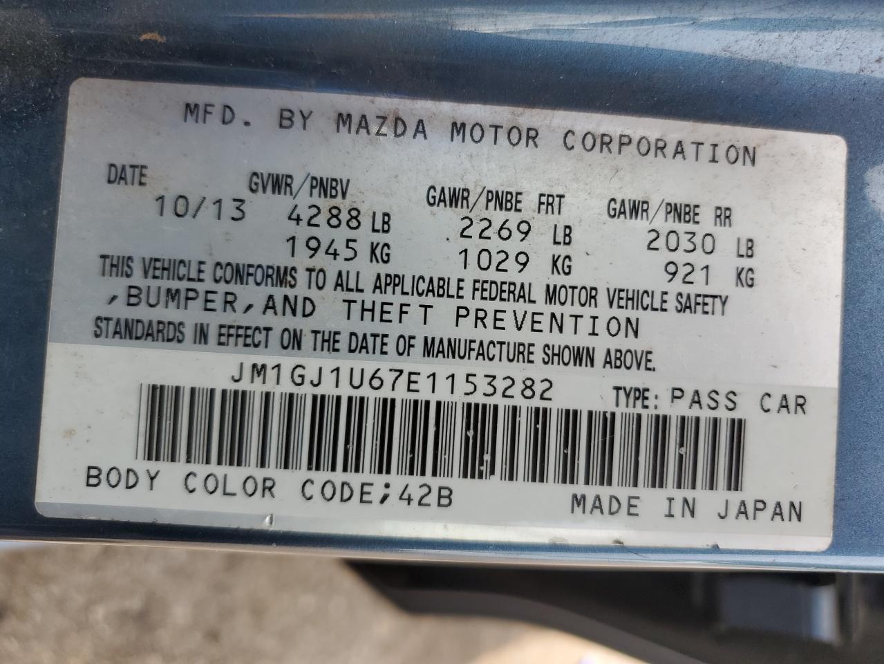 2014 Mazda 6 Sport VIN: JM1GJ1U67E1153282 Lot: 60891774