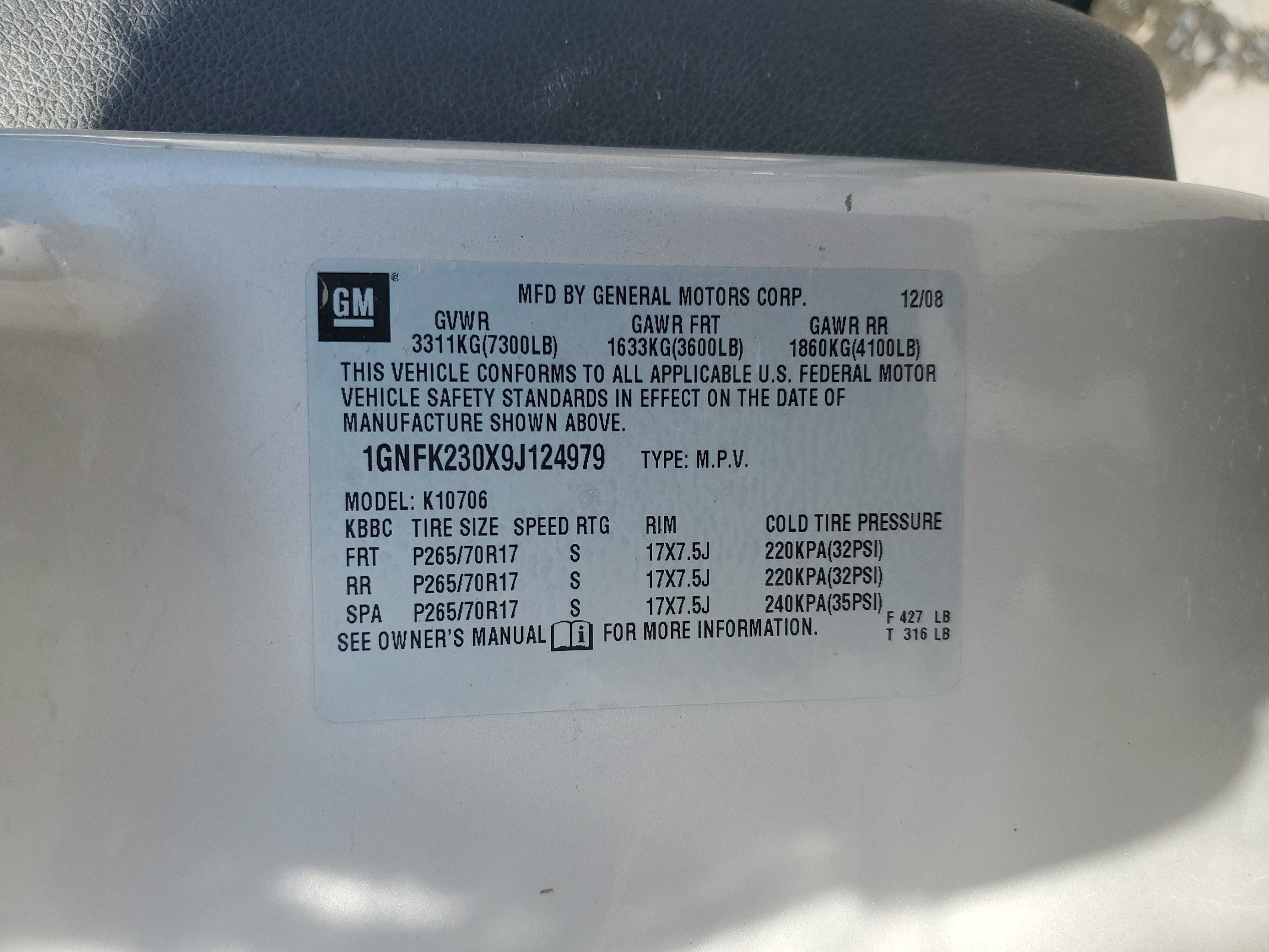 1GNFK230X9J124979 2009 Chevrolet Tahoe K1500 Lt