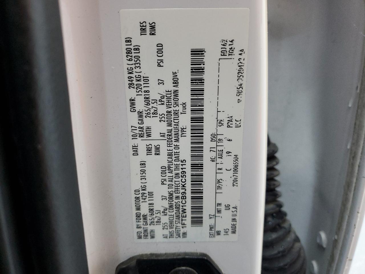 2018 Ford F150 Supercrew VIN: 1FTEW1CB9JKC59115 Lot: 57024734