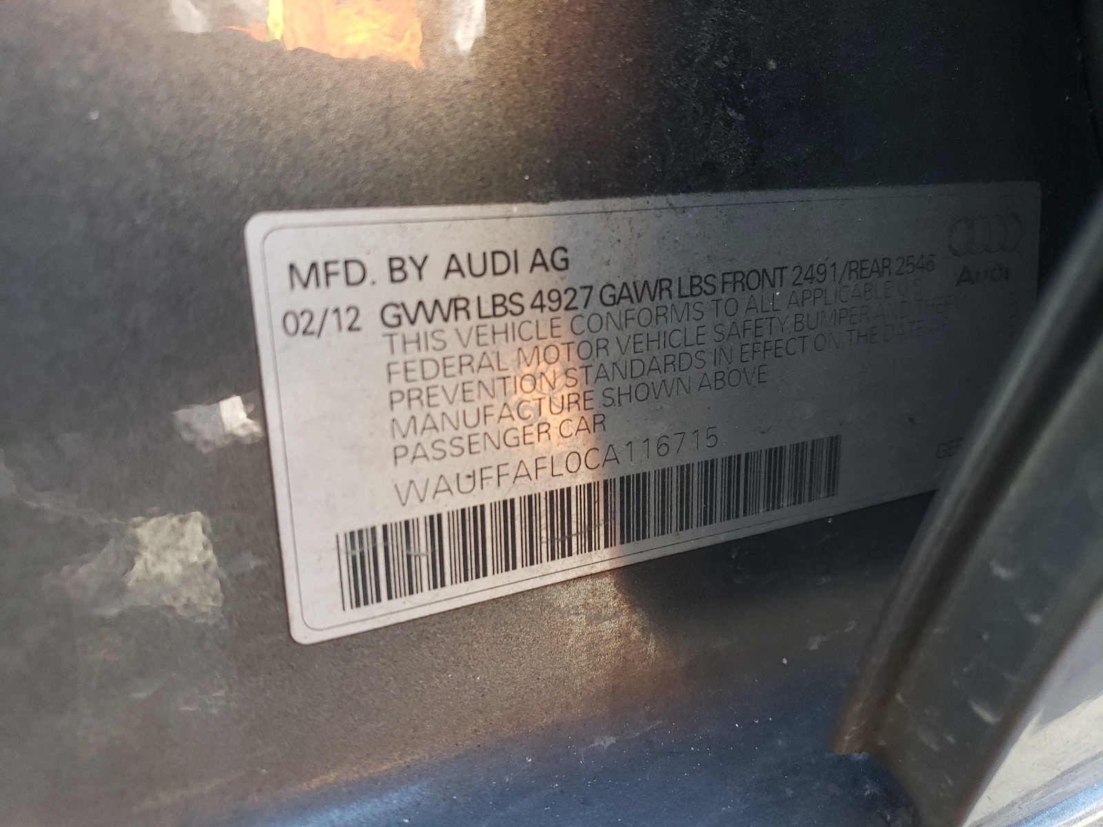 WAUFFAFL0CA116715 2012 Audi A4 Premium Plus