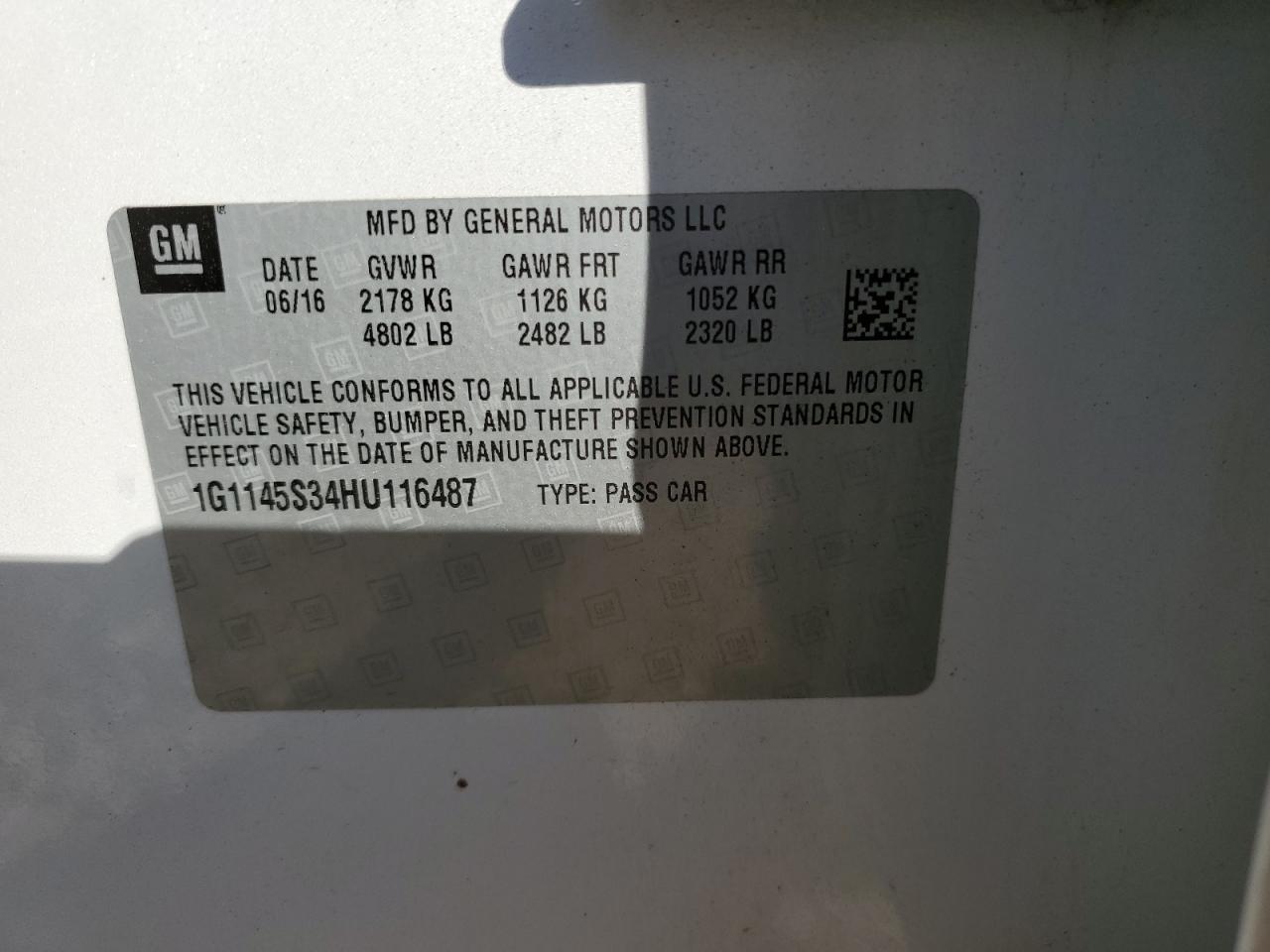 2017 Chevrolet Impala Premier VIN: 1G1145S34HU116487 Lot: 59043534