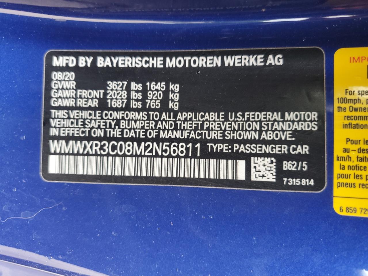 2021 Mini Cooper VIN: WMWXR3C08M2N56811 Lot: 59029444