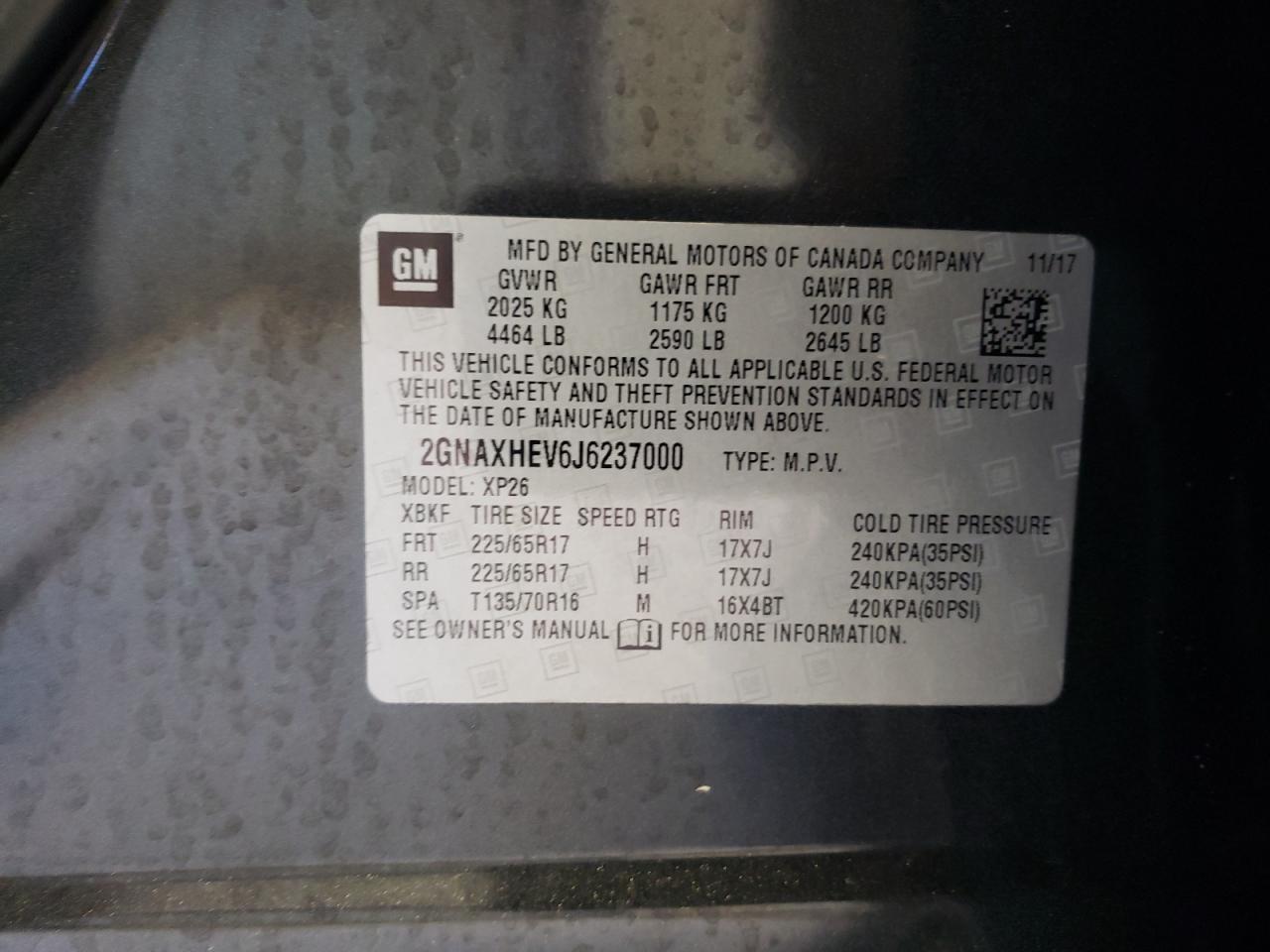 2018 Chevrolet Equinox Ls VIN: 2GNAXHEV6J6237000 Lot: 58454124