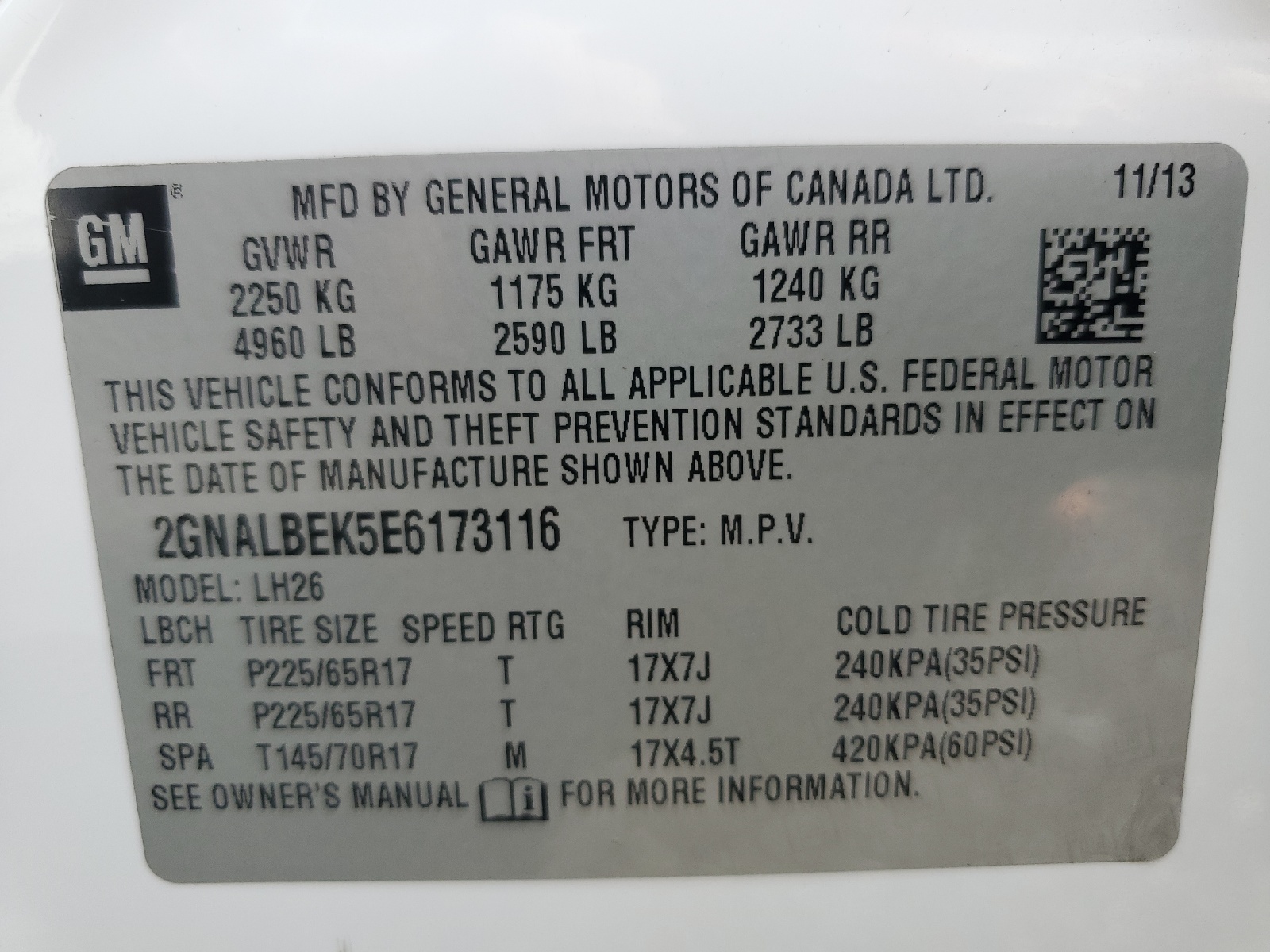 2GNALBEK5E6173116 2014 Chevrolet Equinox Lt