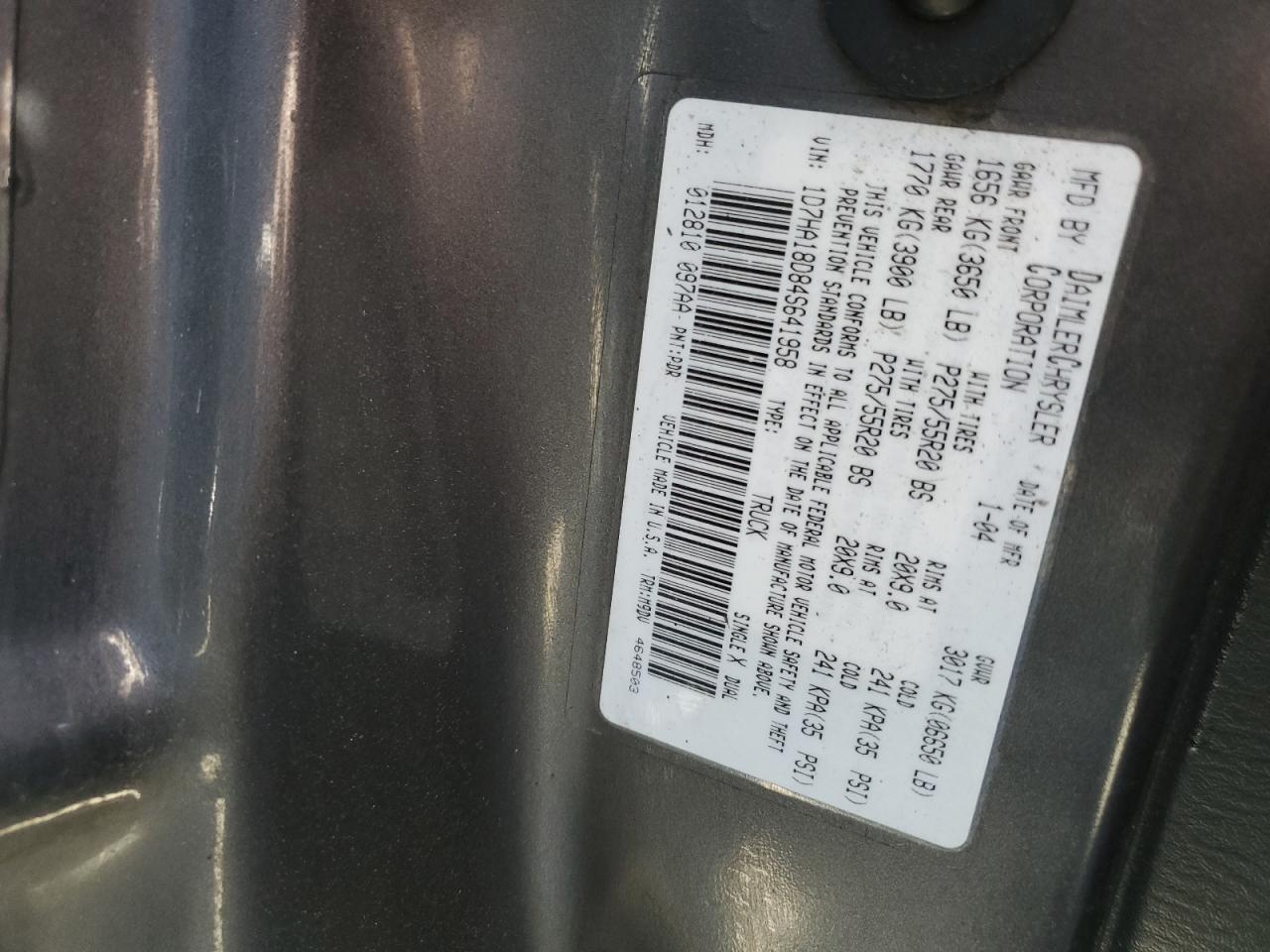 1D7HA18D84S641958 2004 Dodge Ram 1500 St