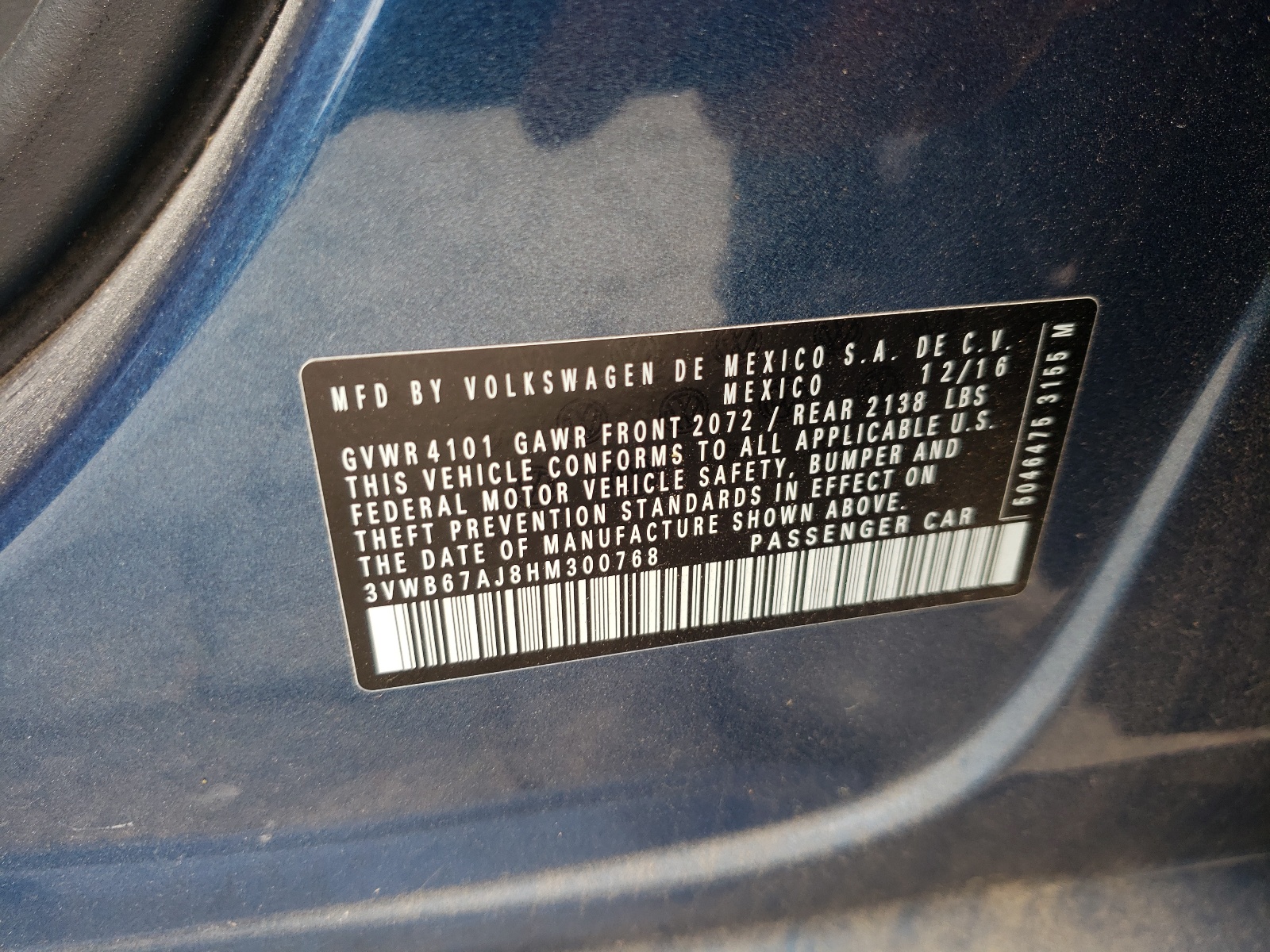 3VWB67AJ8HM300768 2017 Volkswagen Jetta Se