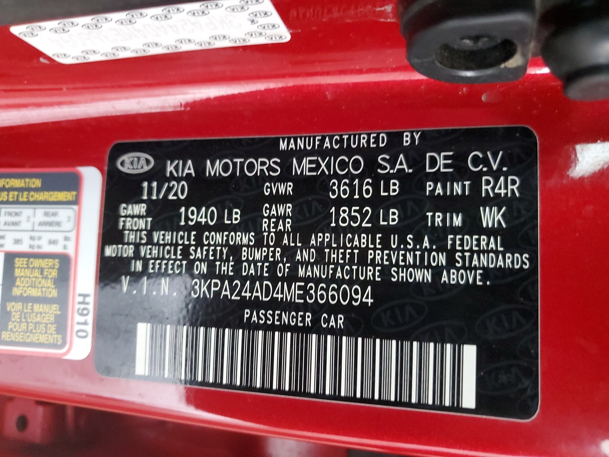 3KPA24AD4ME366094 2021 Kia Rio Lx