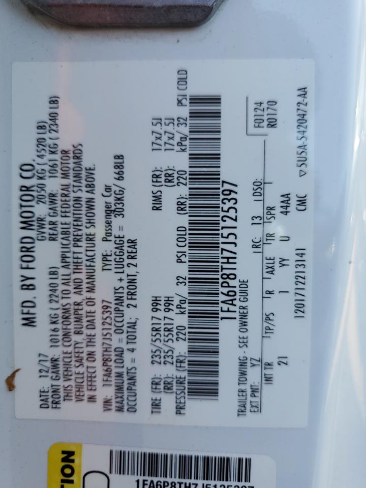 2018 Ford Mustang VIN: 1FA6P8TH7J5125397 Lot: 58718524