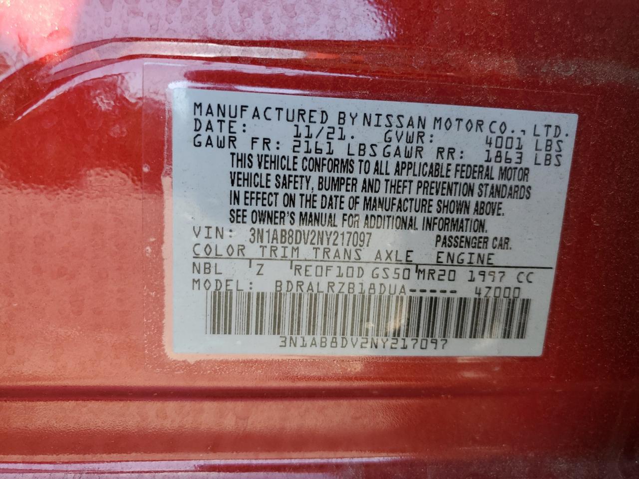 3N1AB8DV2NY217097 2022 Nissan Sentra Sr