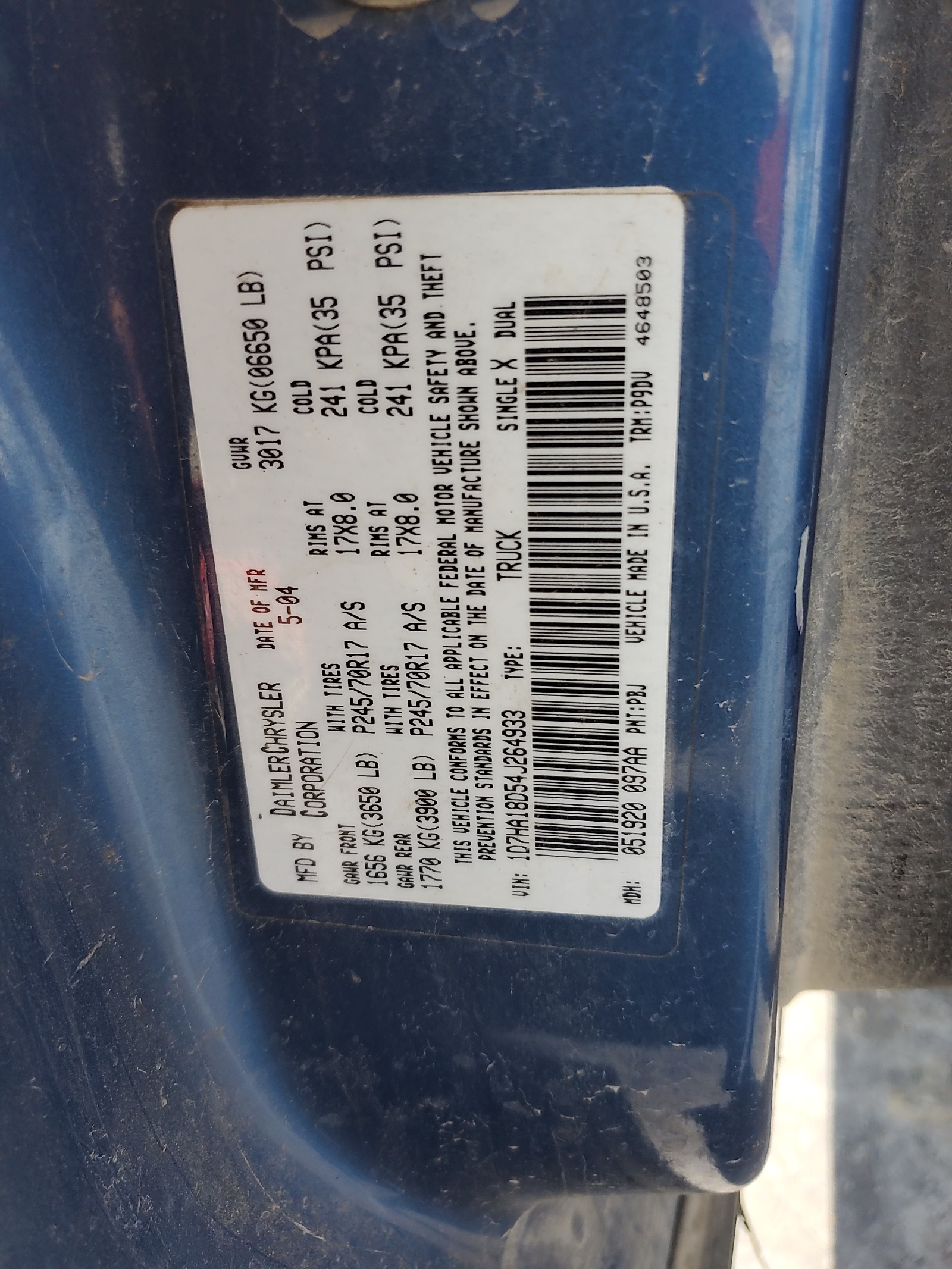 1D7HA18D54J264933 2004 Dodge Ram 1500 St