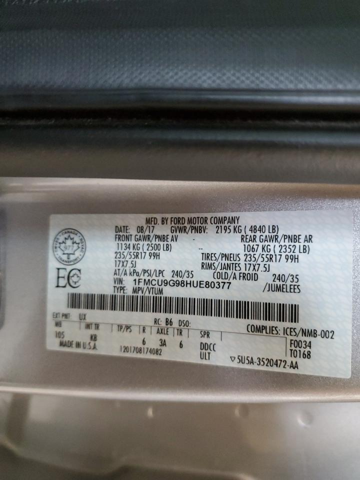 2017 Ford Escape Se VIN: 1FMCU9G98HUE80377 Lot: 60478174