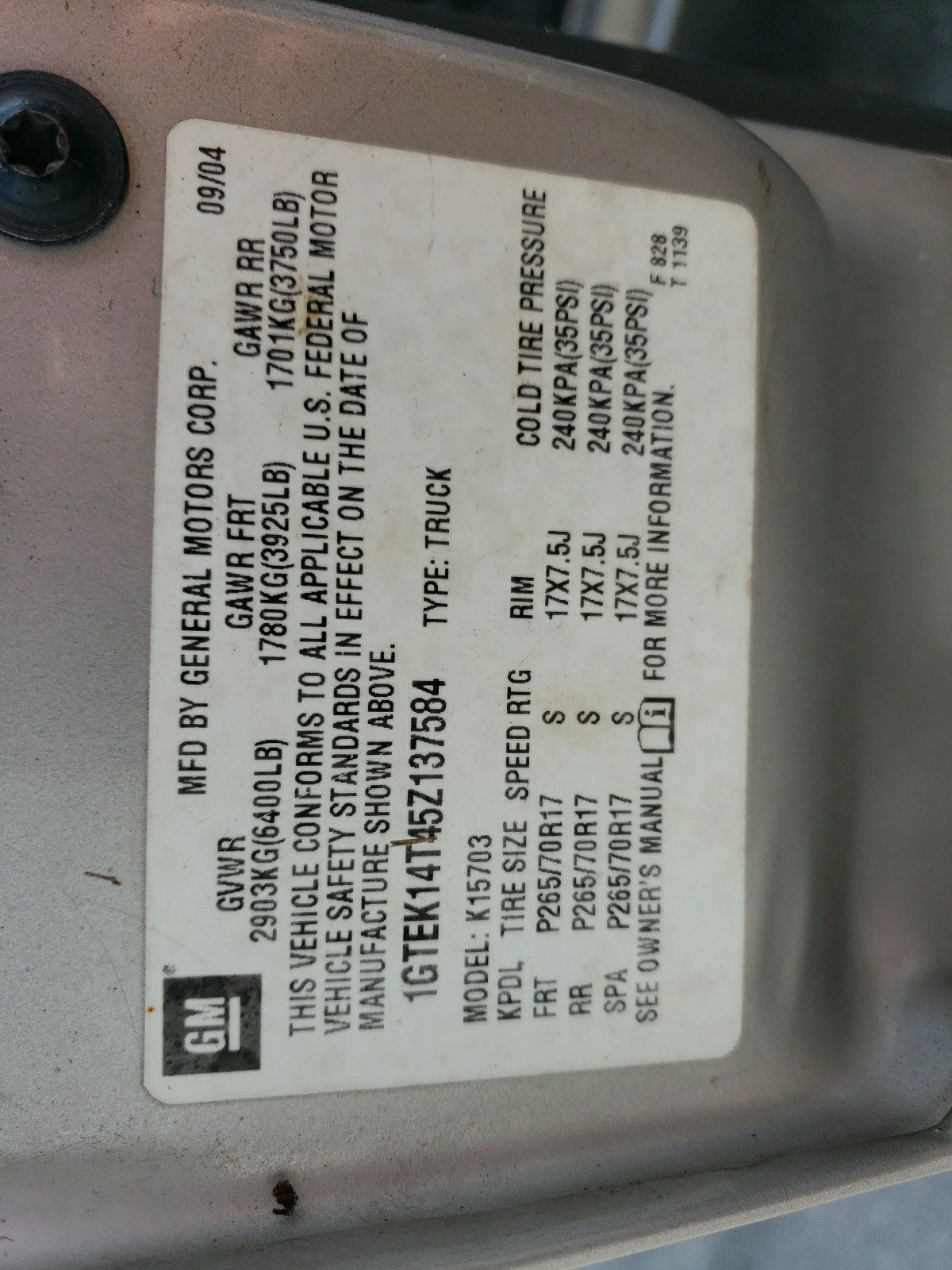 1GTEK14T45Z137584 2005 GMC New Sierra K1500