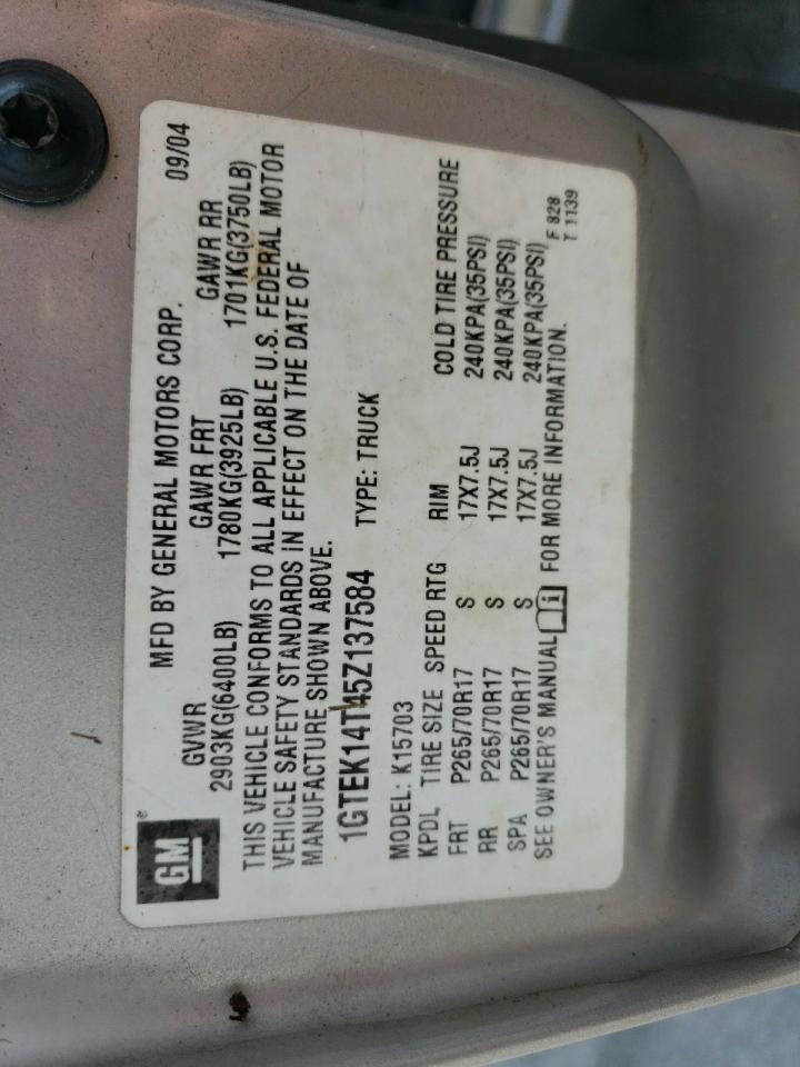 2005 GMC New Sierra K1500 VIN: 1GTEK14T45Z137584 Lot: 59129184