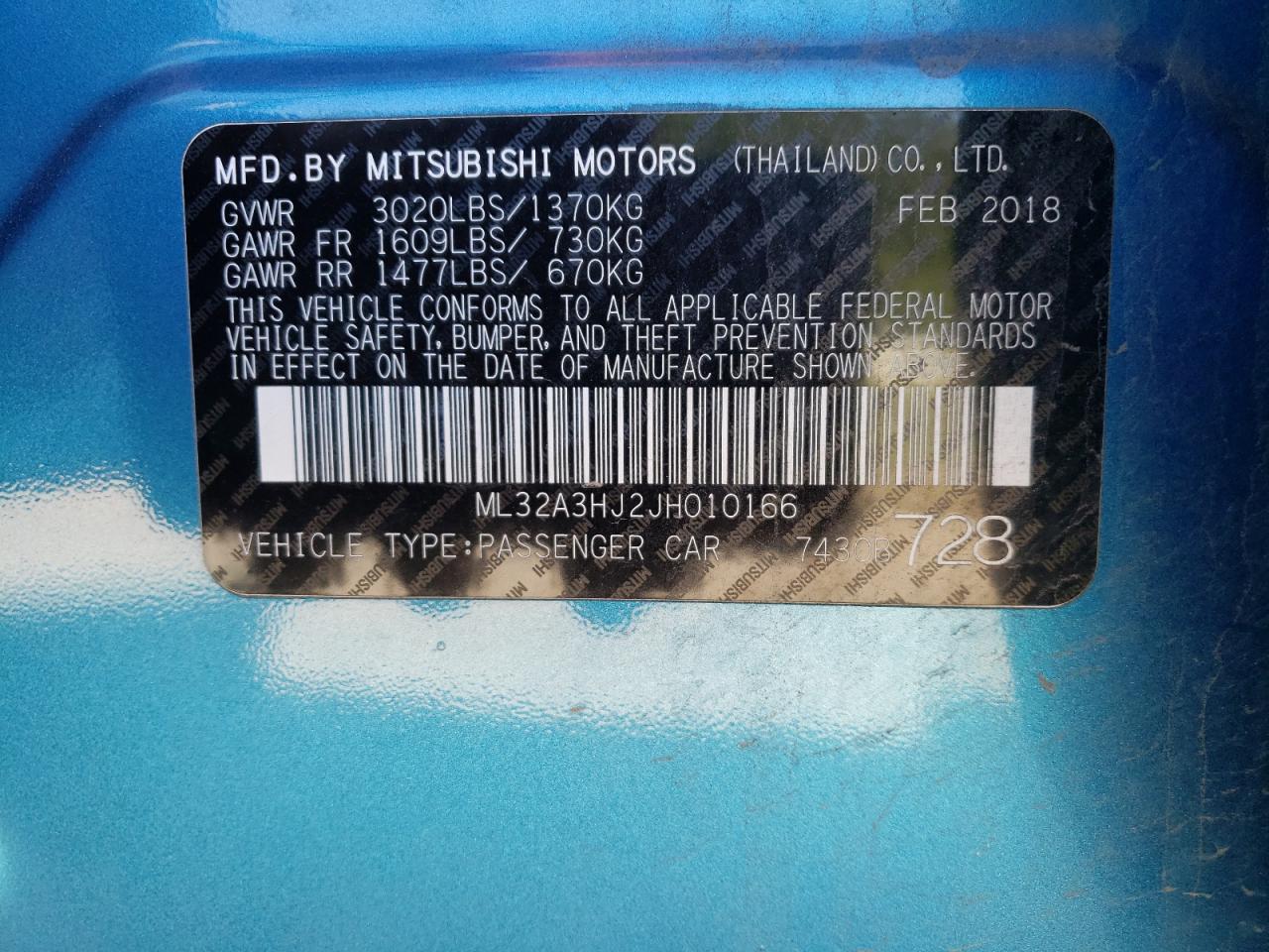 2018 Mitsubishi Mirage Es VIN: ML32A3HJ2JH010166 Lot: 58769294