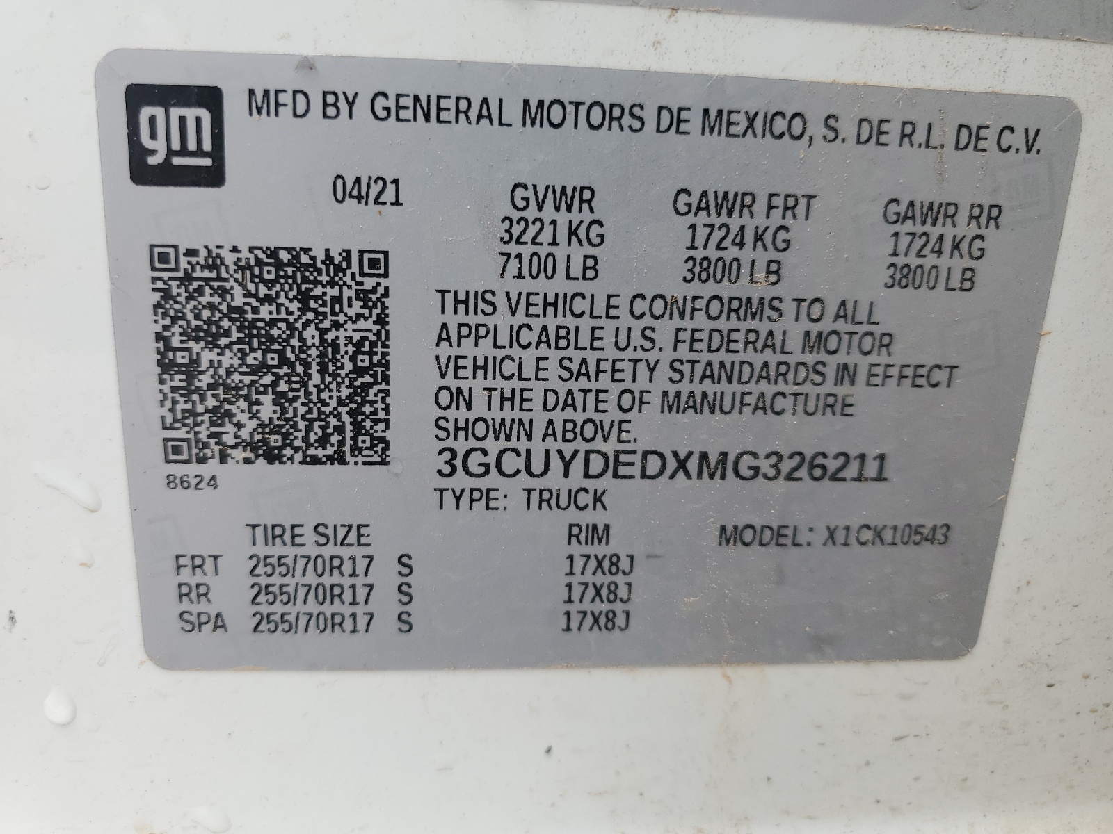 3GCUYDEDXMG326211 2021 Chevrolet Silverado K1500 Lt
