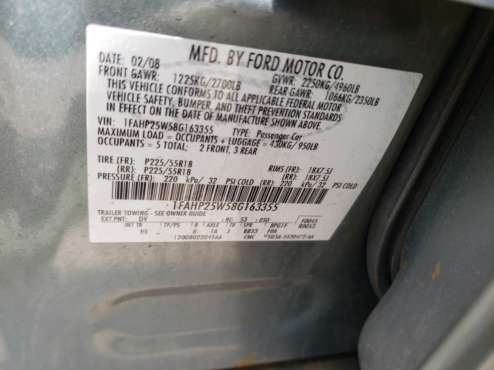 1FAHP25W58G163355 2008 Ford Taurus Limited