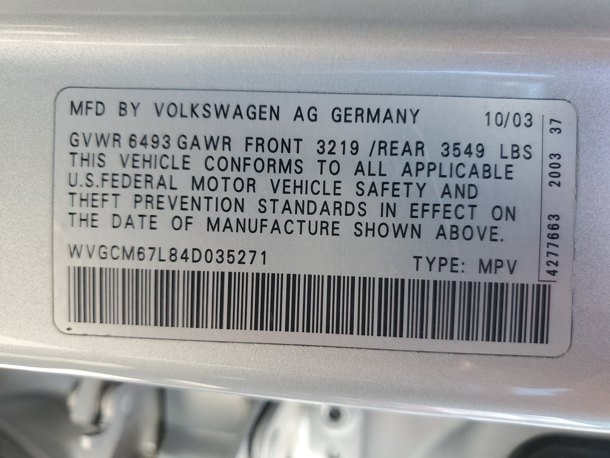 WVGCM67L84D035271 2004 Volkswagen Touareg 4.2