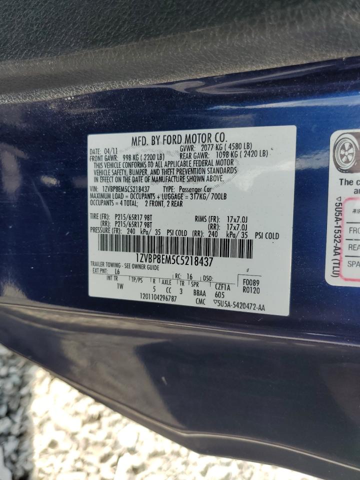 2012 Ford Mustang VIN: 1ZVBP8EM5C5218437 Lot: 60685794