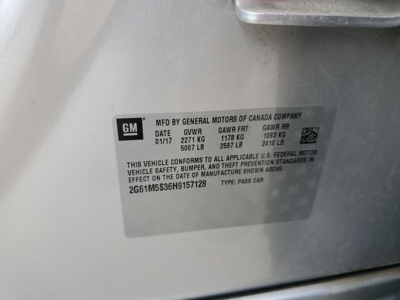 2017 Cadillac Xts Luxury VIN: 2G61M5S36H9157128 Lot: 59960814