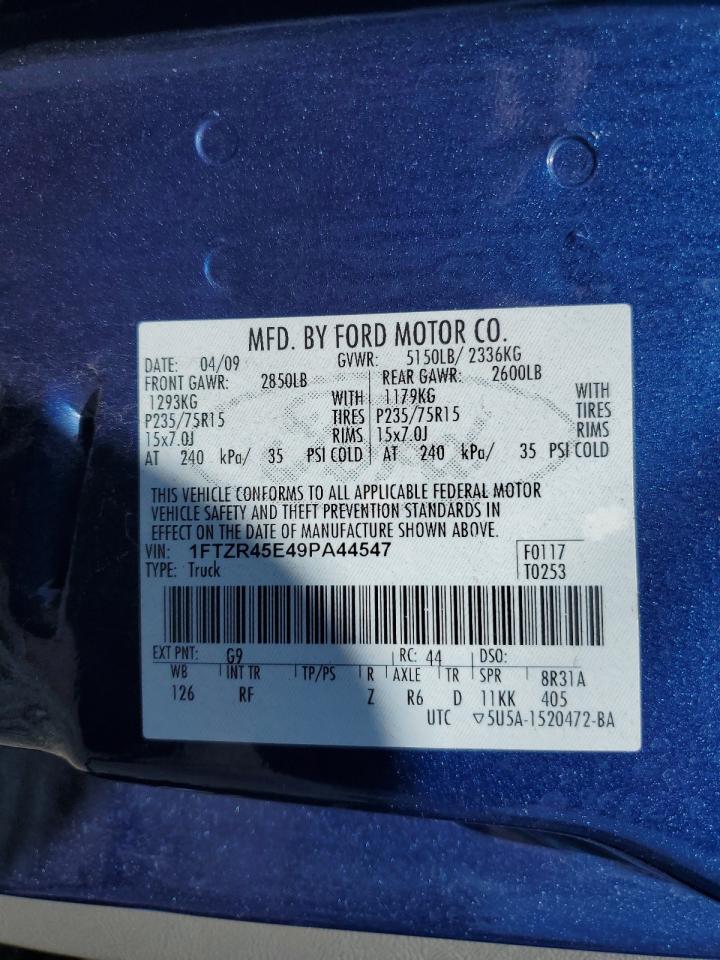 2009 Ford Ranger Super Cab VIN: 1FTZR45E49PA44547 Lot: 59063174