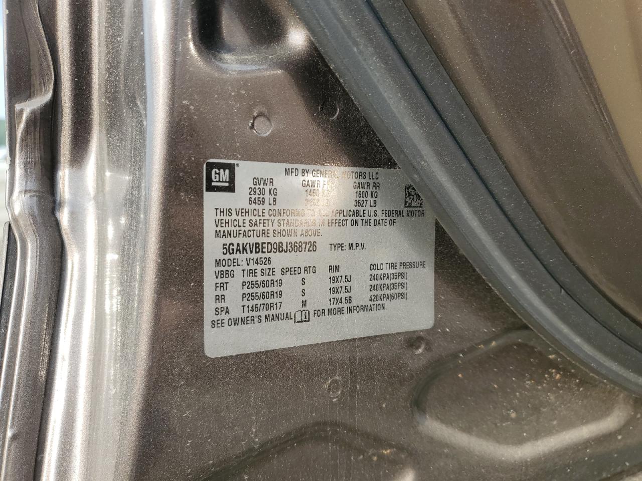 2011 Buick Enclave Cxl VIN: 5GAKVBED9BJ368726 Lot: 61251484