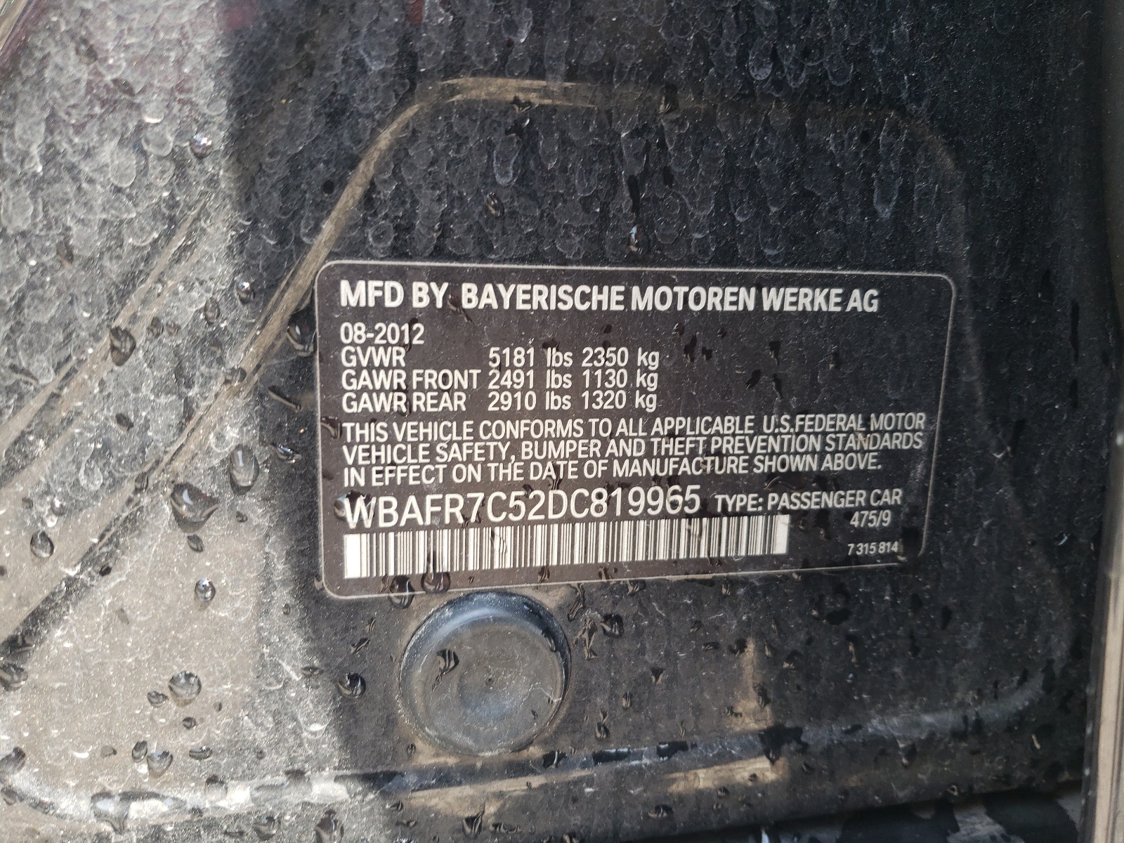 WBAFR7C52DC819965 2013 BMW 535 I