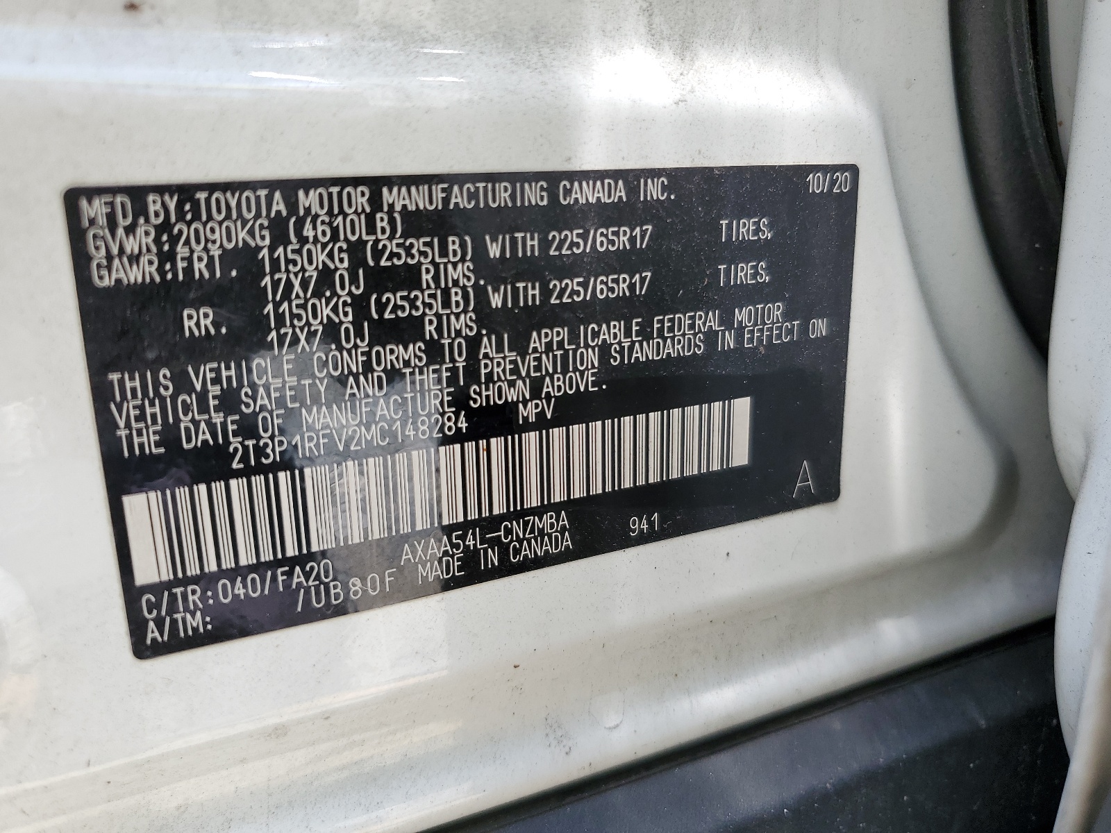 2T3P1RFV2MC148284 2021 Toyota Rav4 Xle