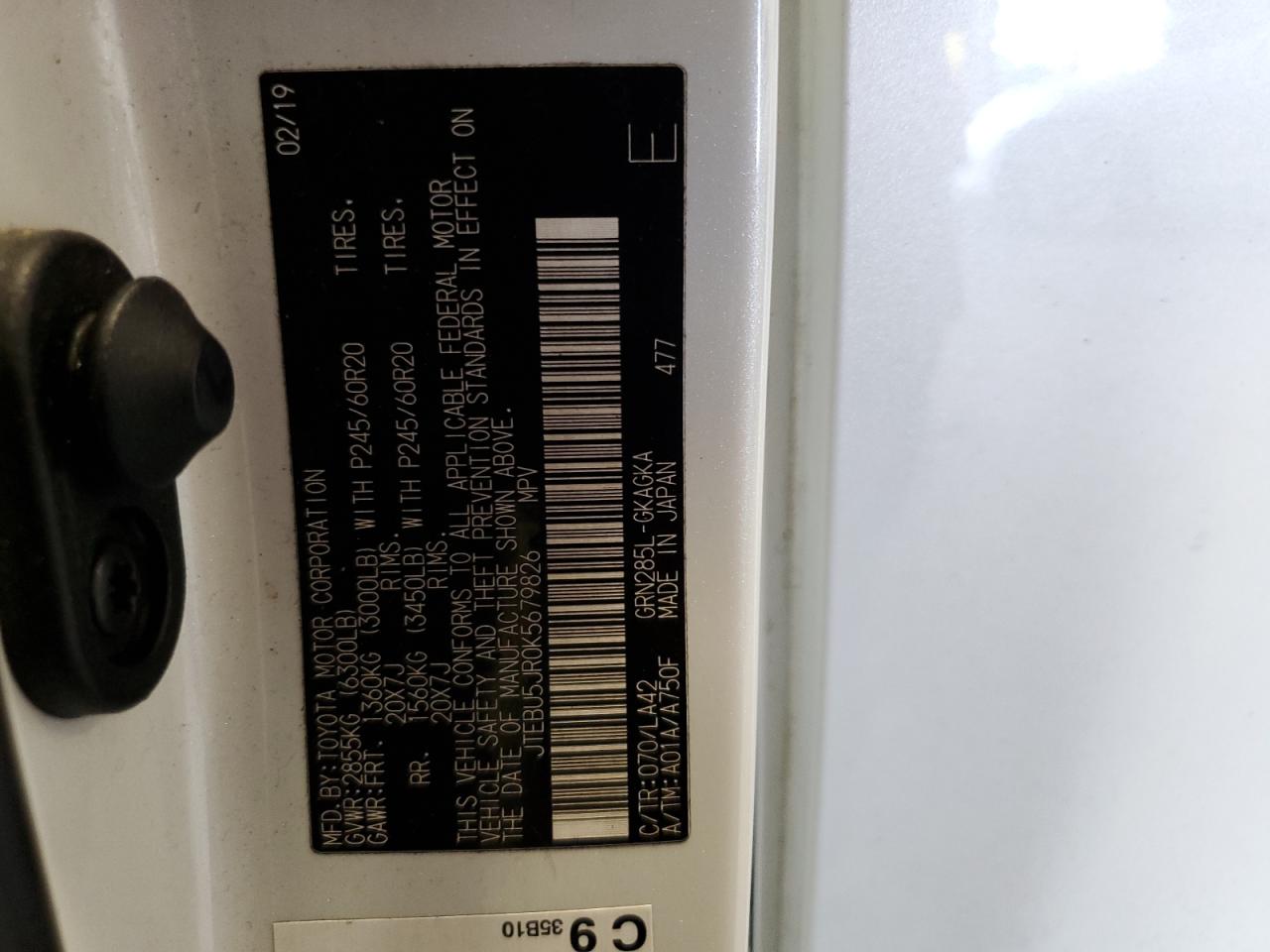 2019 Toyota 4Runner Sr5 VIN: JTEBU5JR0K5679826 Lot: 58021844