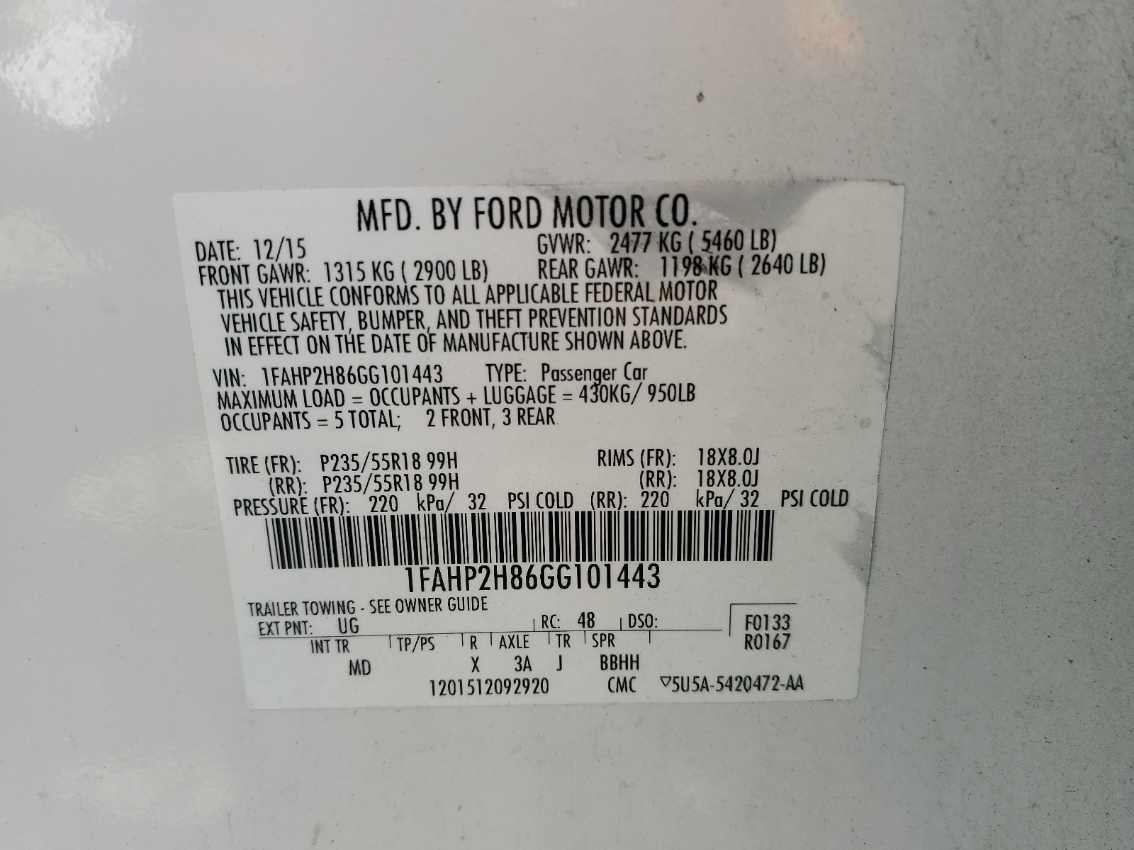 1FAHP2H86GG101443 2016 Ford Taurus Sel